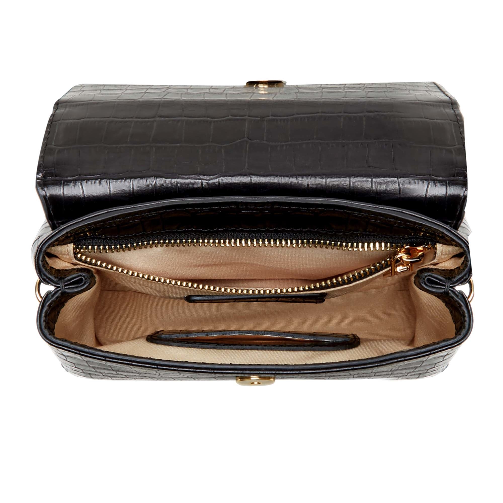 Femme Forte Heline Crocodile Embossed Black Calfskin Leather Handbag for Women - Perfect for Work, Evening Events & Everyday Use