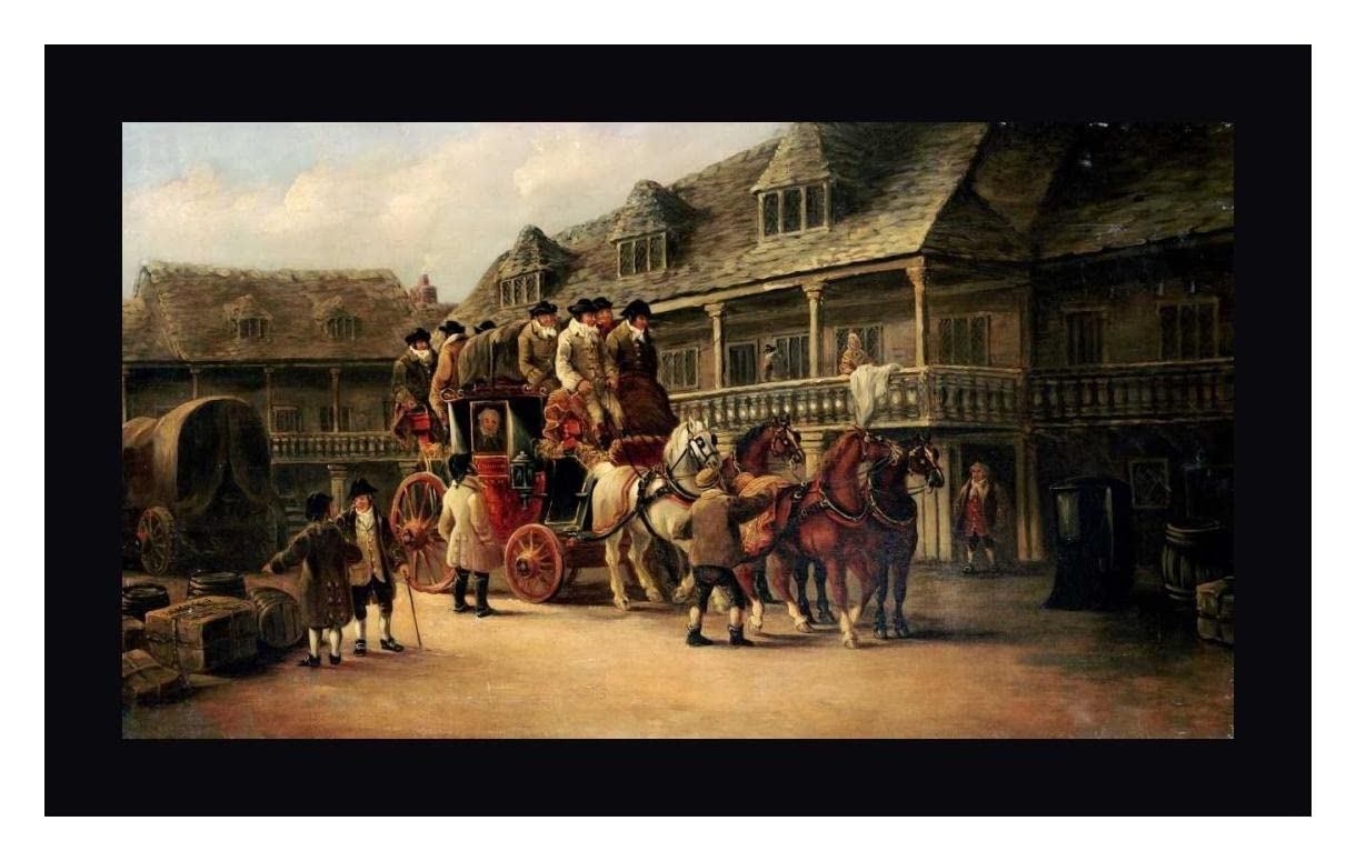 Boarding The Coach To London by John Charles Maggs - 18x30 Inch Framed Canvas Art Print with Black Frame - Ready to Hang Wall Decor - Perfect for Living Room, Bedroom or Office