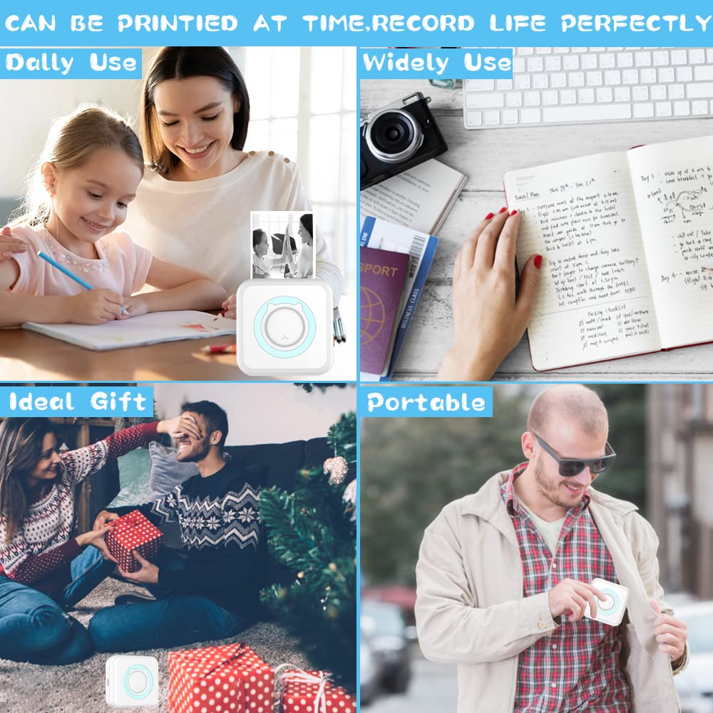Mini Portable Inkless Thermal Printer - Wireless Bluetooth Pocket Printer for iOS & Android with 7 Paper Rolls | Print Photos, Labels & Memos | Perfect for Home, Office & Travel Organization