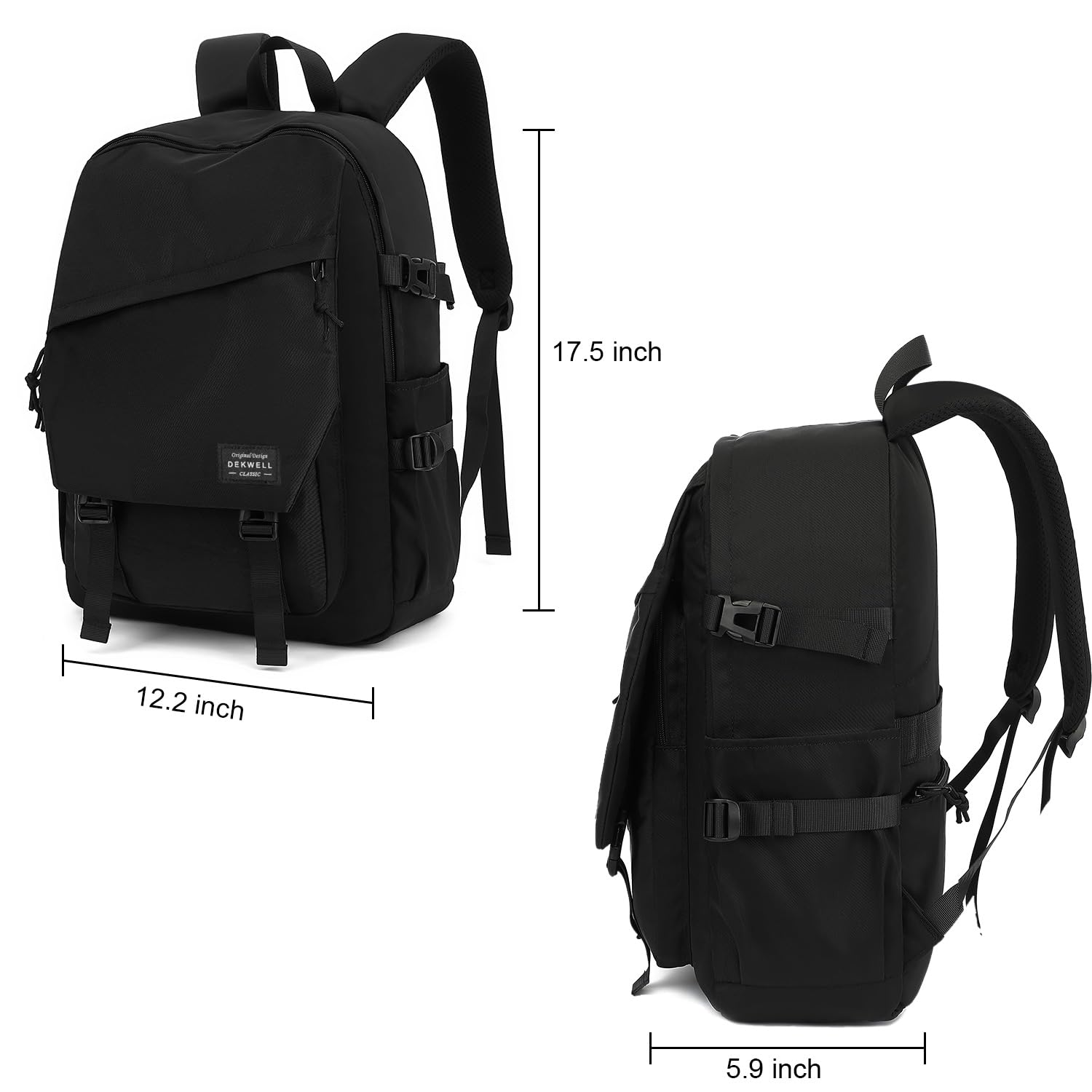 Stylish Black School Backpack for Teens & College Students - 15.6 Inch Laptop Backpack for Women & Men - Durable High School & Travel Backpack - Perfect for Daily Use, Commuting & Campus Life