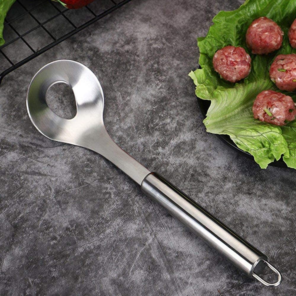 Stainless Steel Meatball Maker Spoon with Hole - 2 Pack Non-Stick Meat Ball Scooper for Cooking, Fish Balls & Rice Balls - Perfect Kitchen Tool for Home Chefs & Meal Prep (Silver) | Ideal for Italian Dishes, Asian Cuisine & Family Dinners