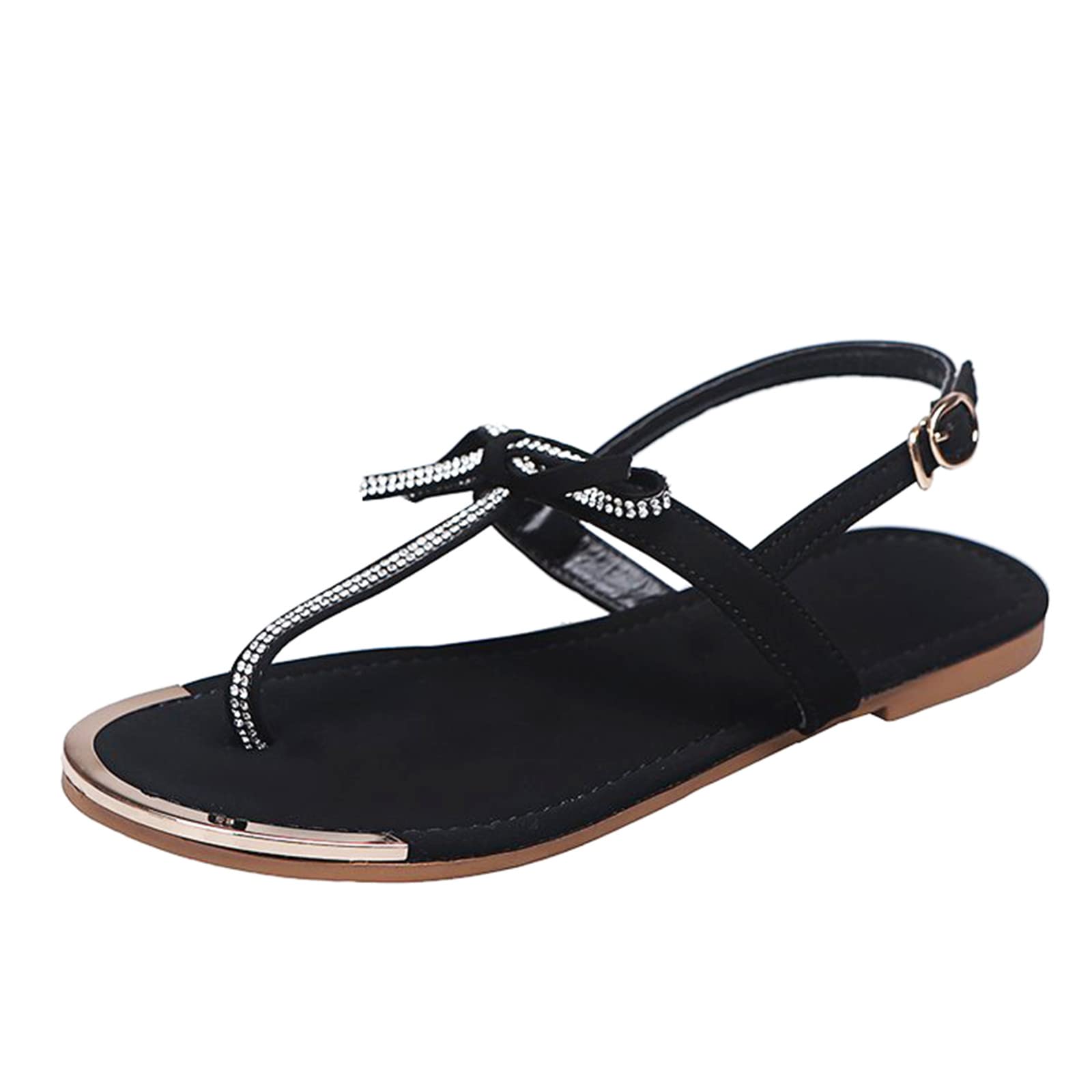 Women's Rhinestone Flat Sandals with Back Strap - Elegant Flip Flops for Beach, Party & Summer Outfits | Comfortable Dressy Thong Sandals for Casual Wear