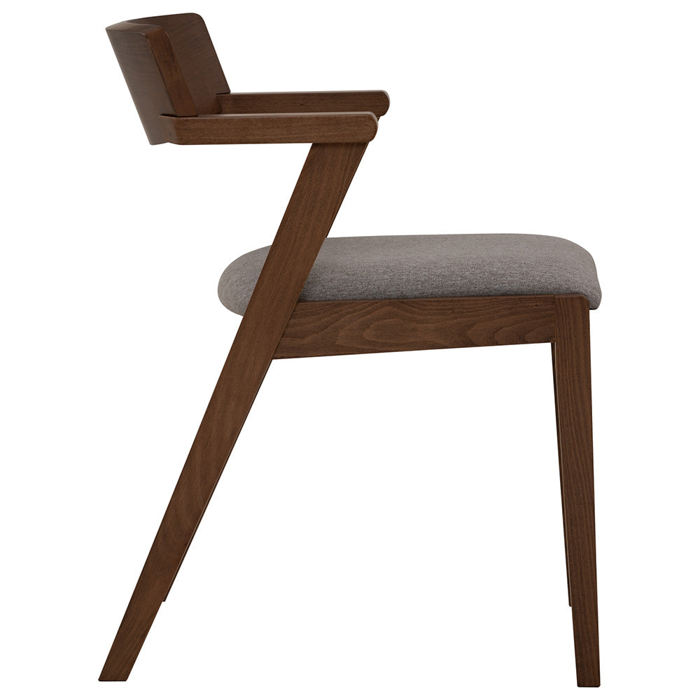 Zola Dining Chair - Walnut & Grey Upholstered Modern Wooden Chair for Kitchen, Dining Room, and Home Office - Comfortable Seating for Family Meals and Entertaining Guests