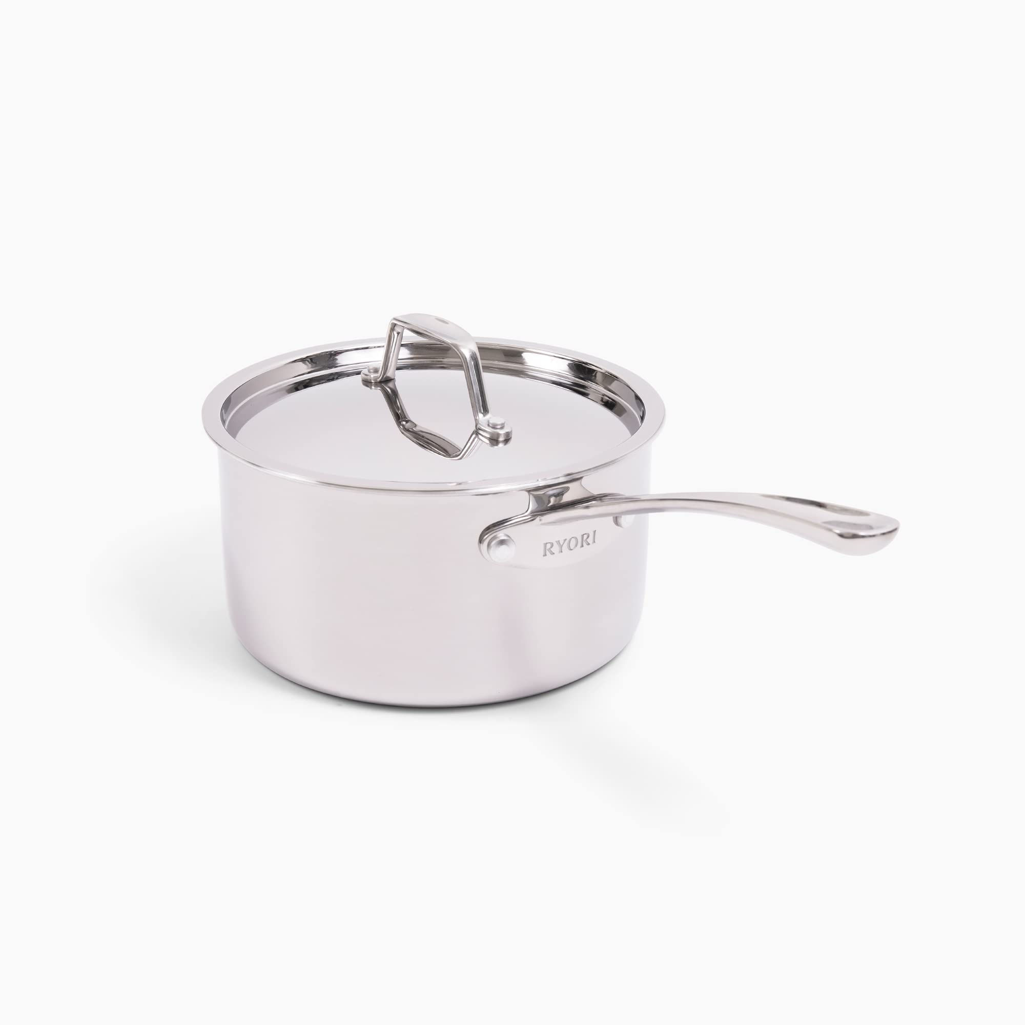 Ryori 4 Quart Stainless Steel Saucepan with Lid - Tri-Ply Aluminum Core, Oven Safe & Non-Stick Cooking Pot - Professional Grade Polished Stainless Steel for Home Kitchen, Restaurant & Camping Cooking