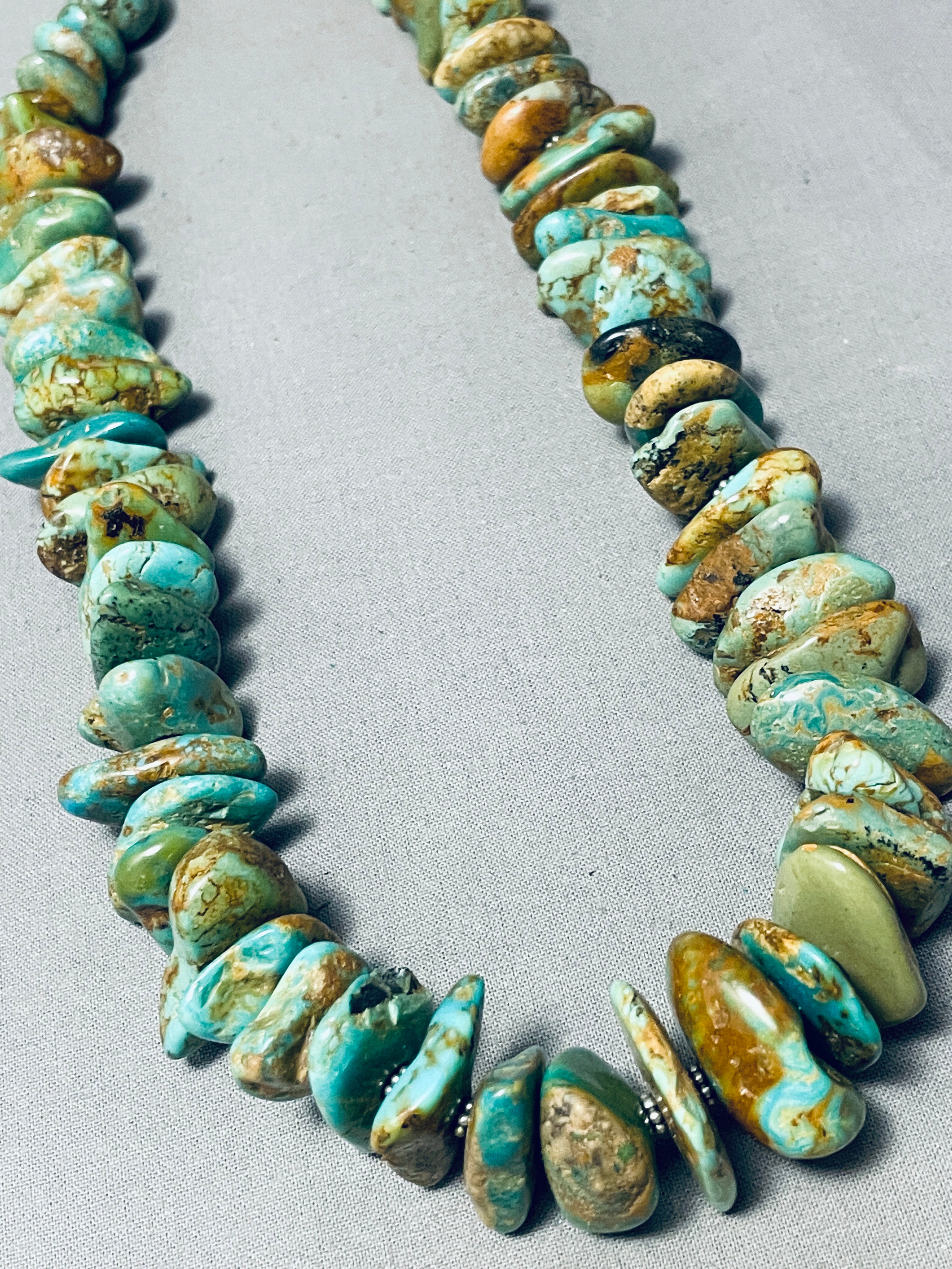 200 Gram Chunky Dunky Native American Navajo Green Turquoise Sterling Silver Necklace - Handmade Jewelry for Women, Boho Chic Accessory for Festivals & Special Occasions