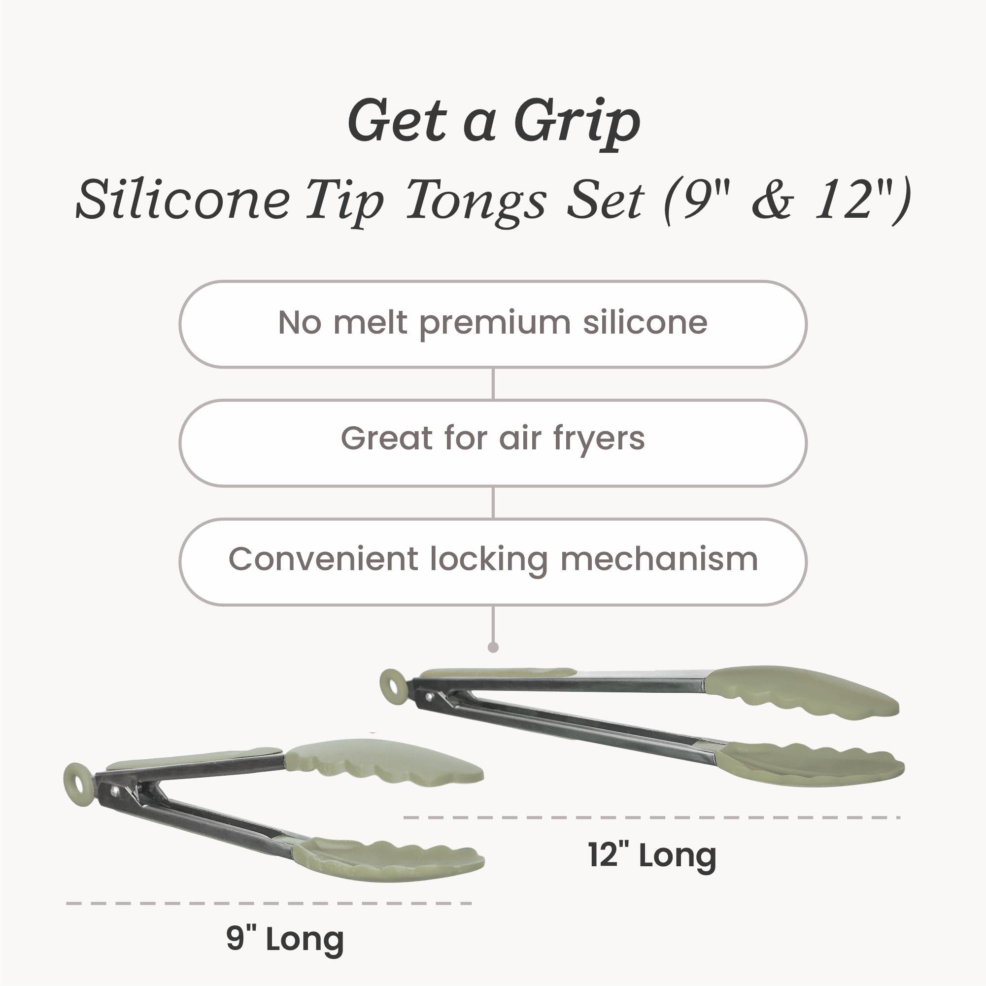 Starpack Heat Resistant Silicone Kitchen Tongs (2Pcs) - 600°F Safe BBQ Grill Tongs with Non-Slip Grip & Stainless Steel Core - 9