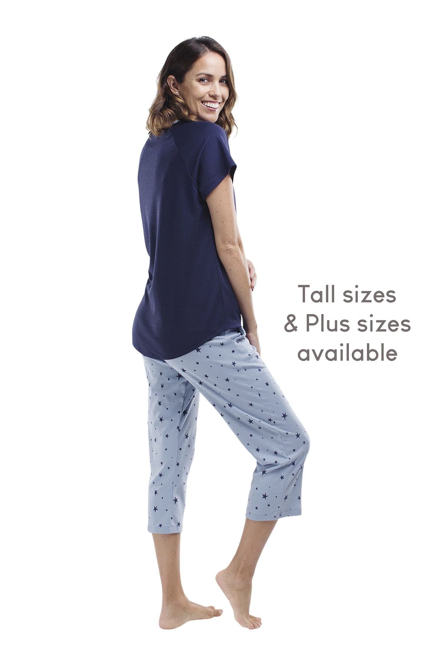 Premium Pima Cotton Women's Pajama Set - Ultra Soft Sleepwear with Capri Pants & Short Sleeve Top for Lounge, Travel & Relaxation at Home