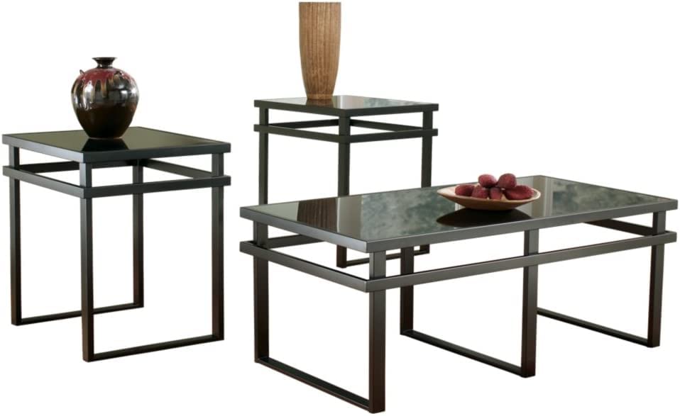 BOWERY HILL 3-Piece Black Occasional Table Set - Coffee Table & 2 End Tables for Living Room, Lounge & Office Decor