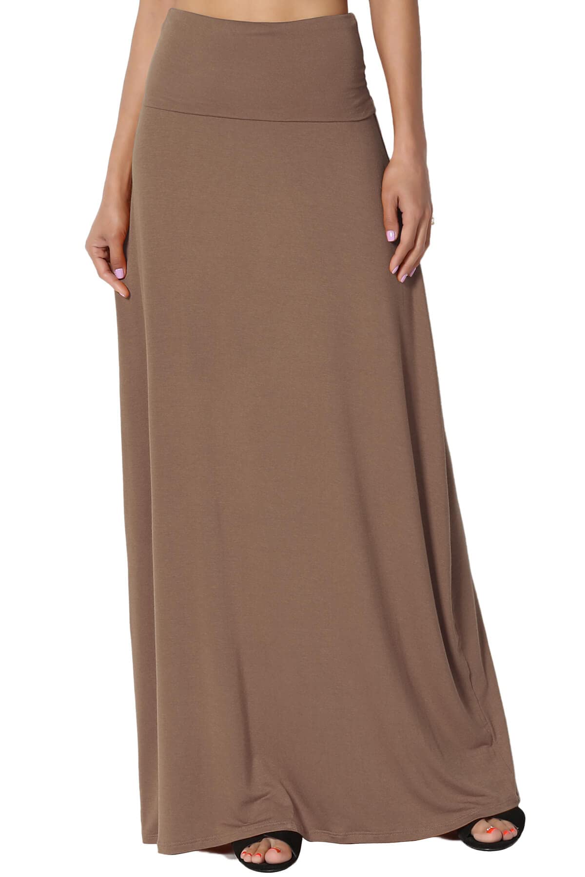TheMogan Women's Casual Lounge Maxi Skirt - Solid Draped Jersey Long Skirt for Women Sizes S-3XL | Perfect for Relaxing at Home, Beach Cover-Up & Boho Outfits