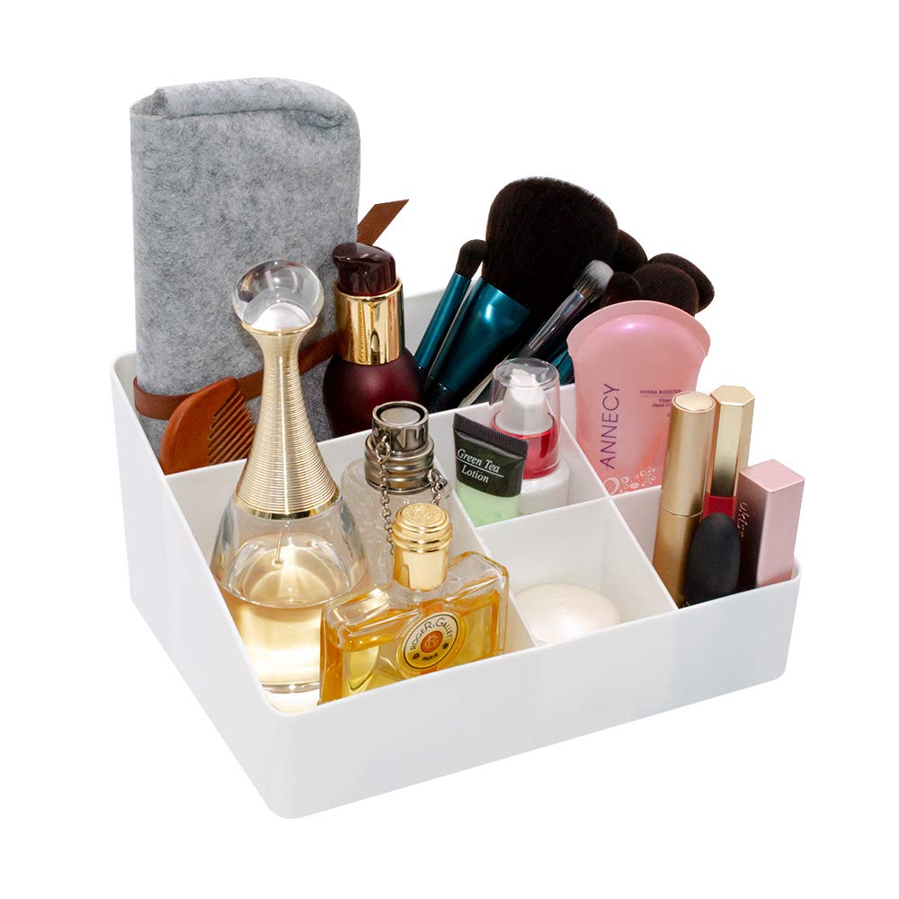 Granvela 6-Compartment Bedside Table Organizer & Makeup Storage Box | White Cosmetic Organizer for Vanity, Bathroom & Nightstand | Perfect for Jewelry, Skincare & Beauty Essentials