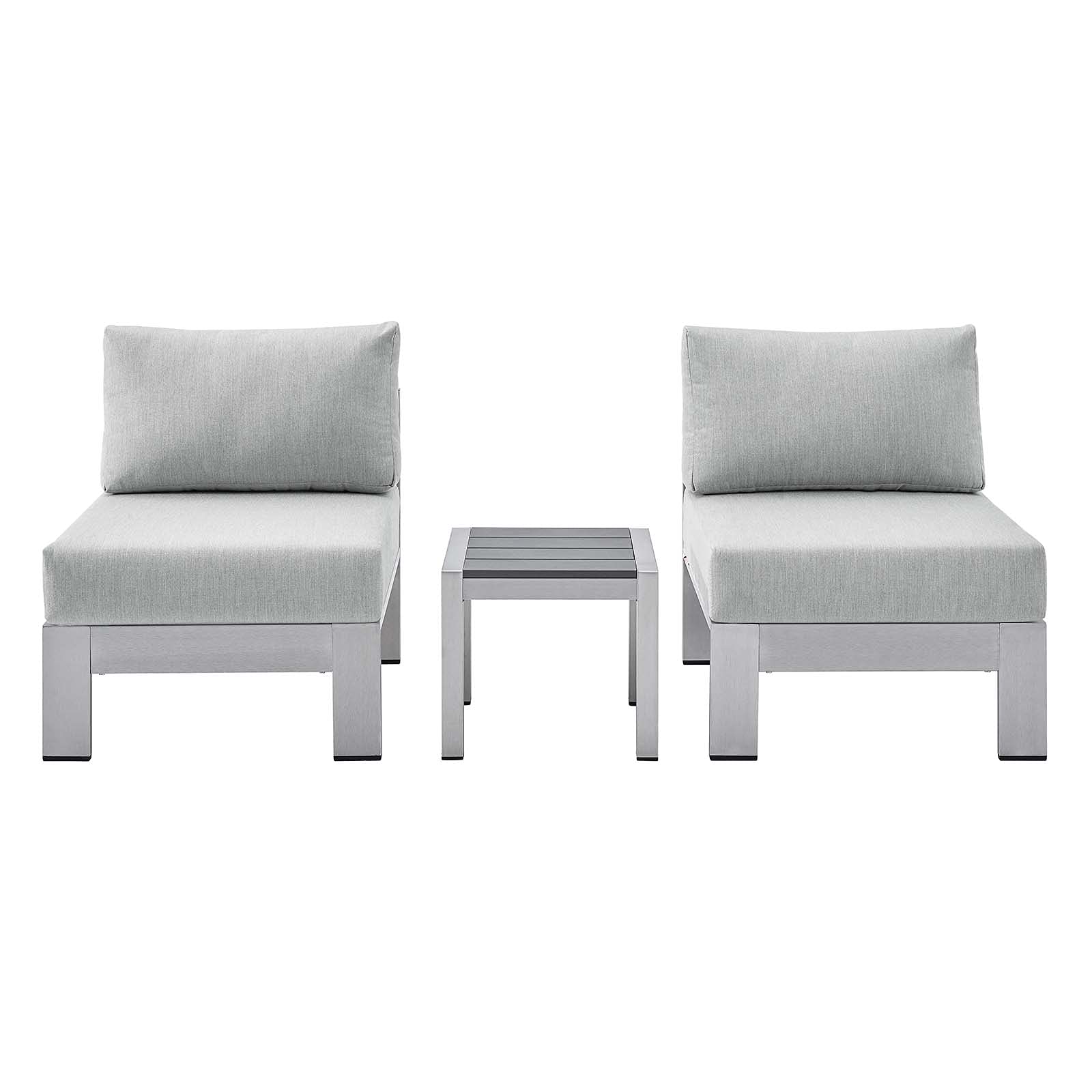 Modern Outdoor Patio Lounge Chair & Table Set - Silver Grey Fabric & Aluminum Furniture for Garden, Cafe, Poolside Relaxation