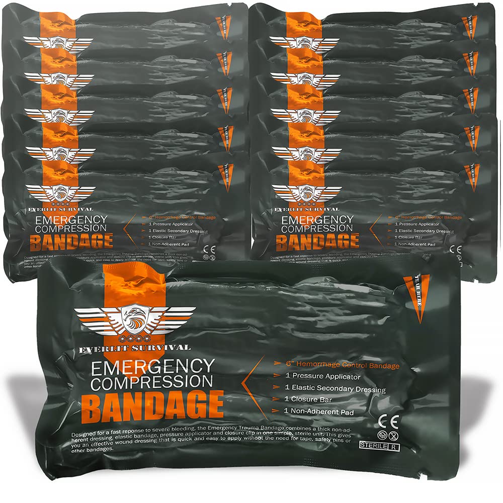 EVERLIT 6 Inch Emergency Trauma Bandage - Israeli Battle Dressing for Bleeding Control | Sterile Compression Wound Dressing with Vacuum-Sealed Packaging | First Aid Kit Essential for Gunshot Wounds, Outdoor Adventures & Emergency Preparedness