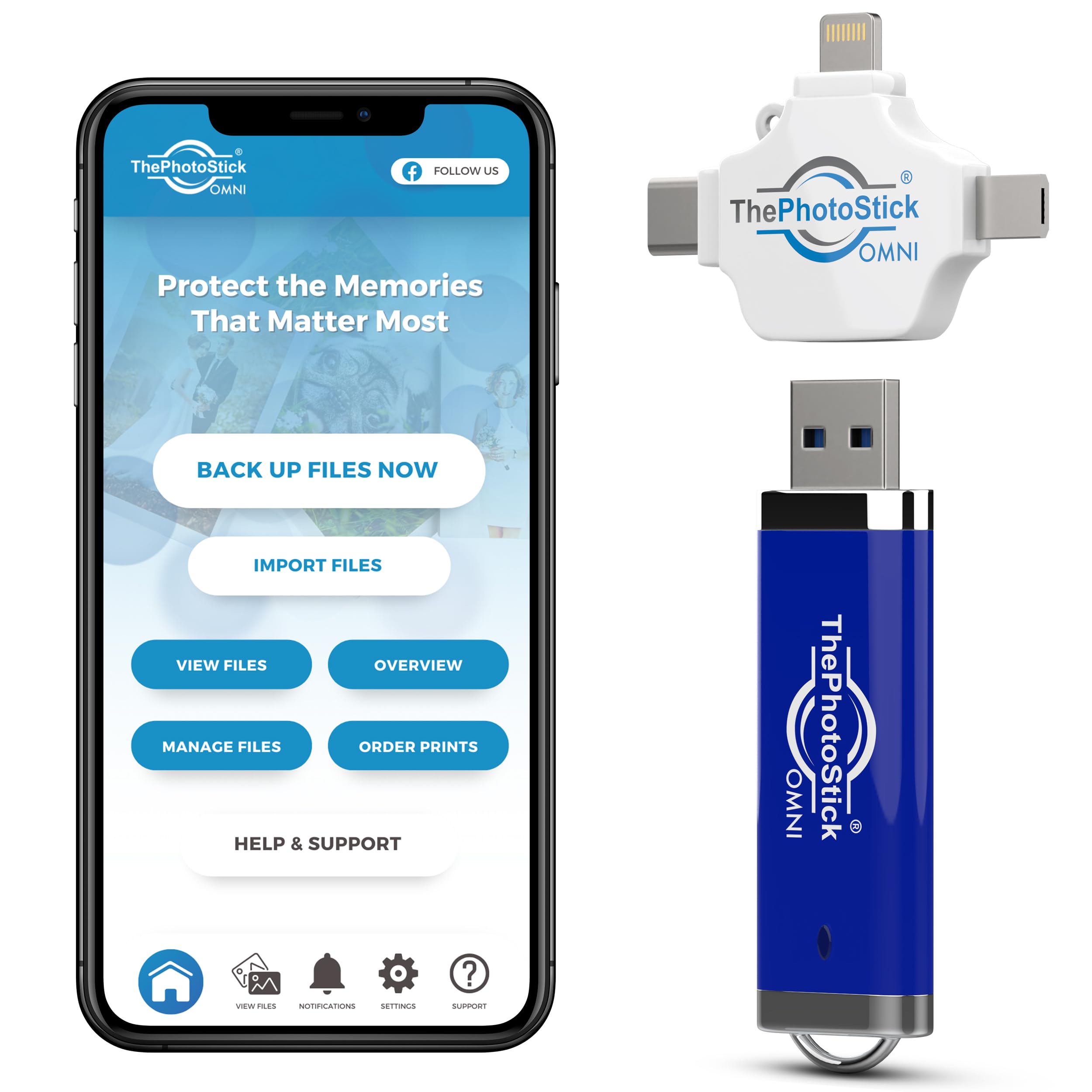 ThePhotoStick Omni 256GB - Secure Photo & Video Backup Device | USB External Storage for iPhone, Android, PC & Mac | Portable Memory Stick for Travel, Work & Home Organization | Fast File Transfer Solution