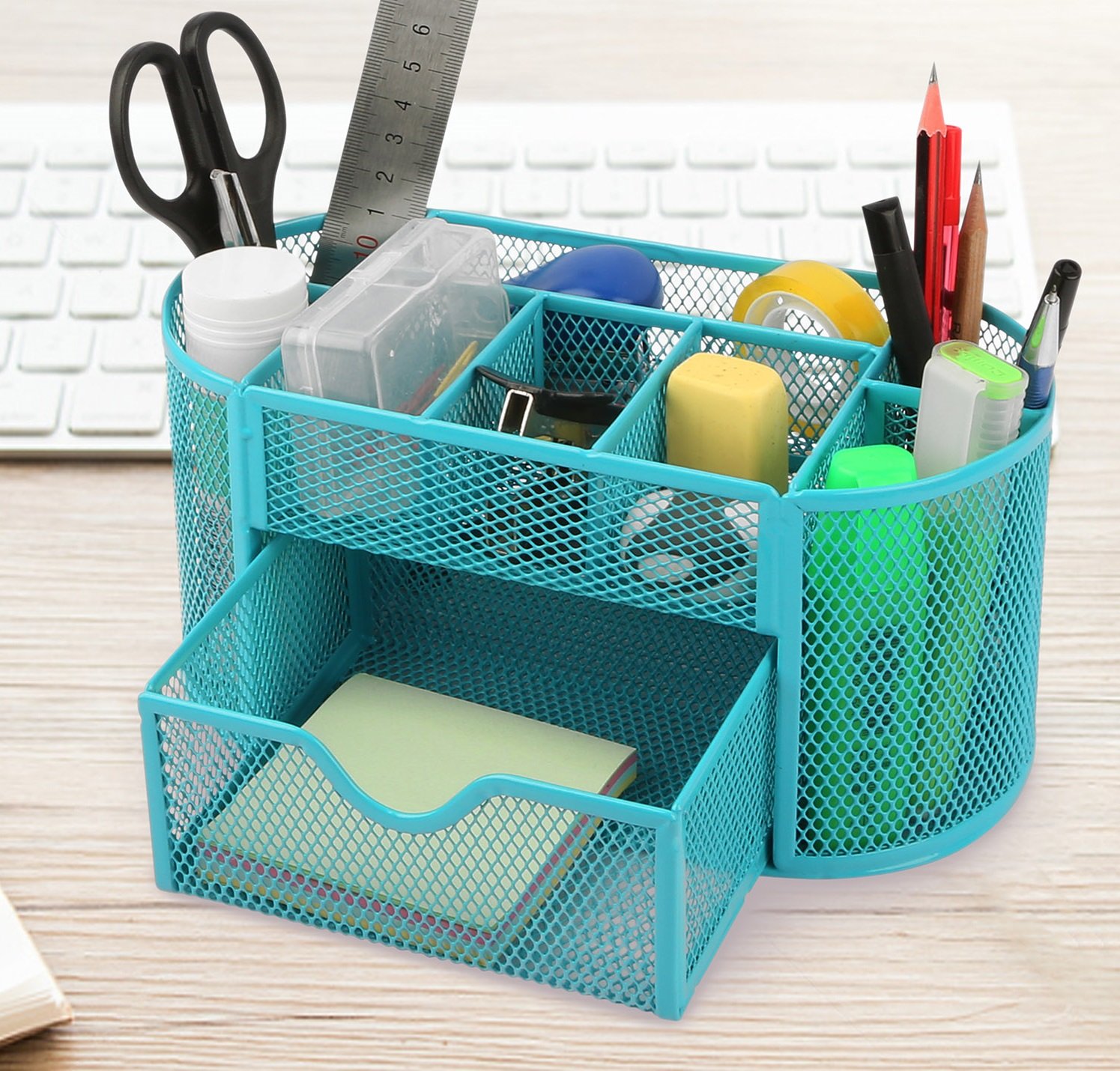 Blue Mesh Desk Pen Organizer for Office, School & Home - Perfect Teacher Supplies for Classroom Organization & Workspace Decluttering