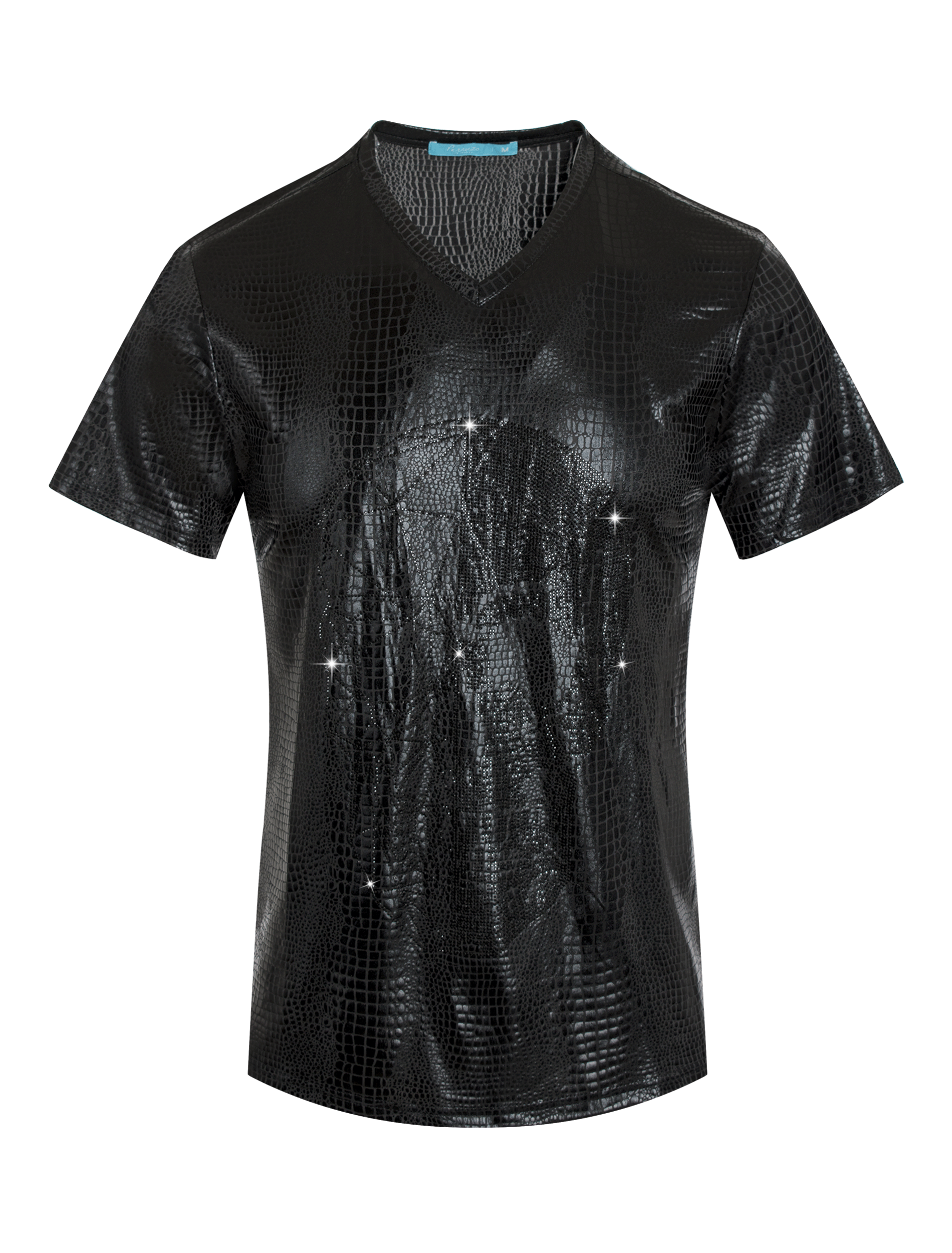 Black Crocodile Pattern T-Shirt with Black Crystal Skull Design - Gothic Streetwear for Men & Women | Perfect for Halloween, Concerts, and Alternative Fashion