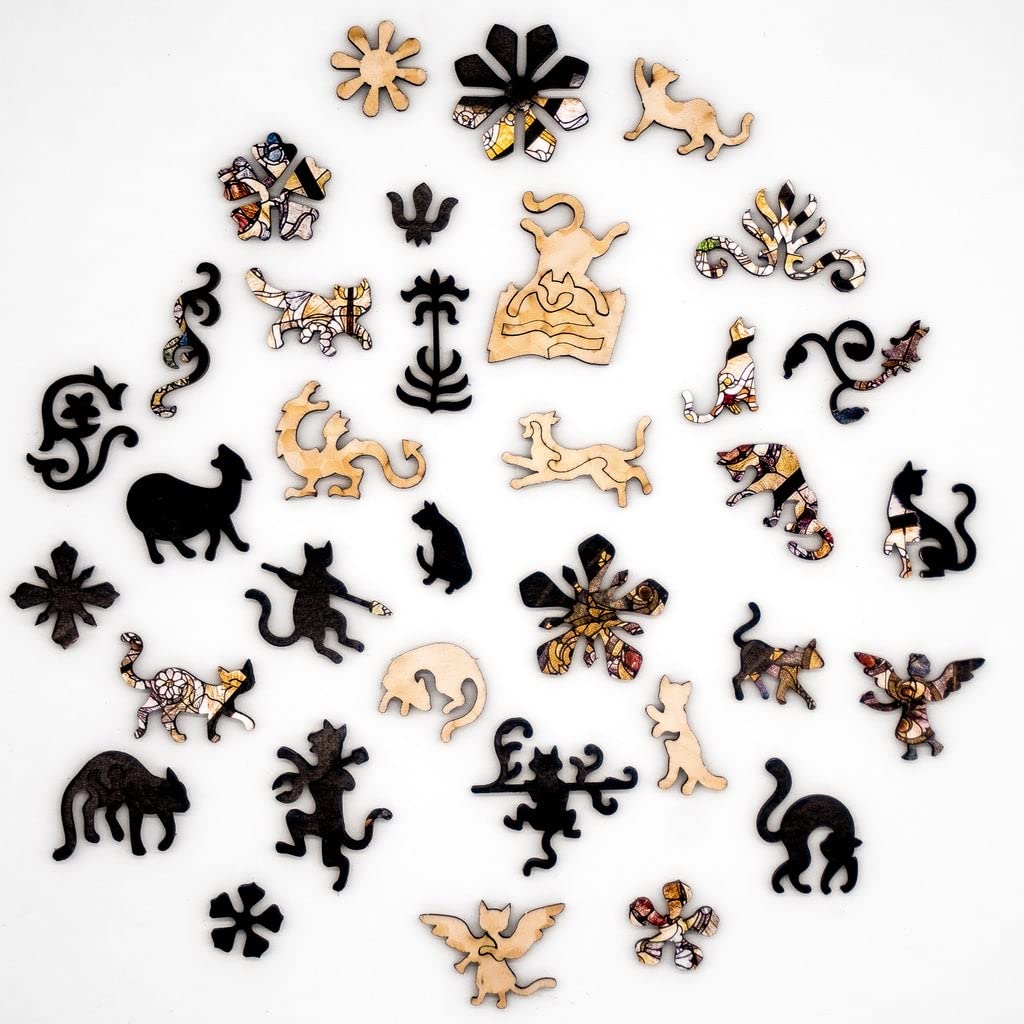 Premium Wooden Jigsaw Puzzle for Adults - Cathedral Cat Design - 372 Piece Challenging Puzzle - Handcrafted in USA by Nautilus Puzzles - Perfect for Stress Relief, Family Game Night & Home Decor