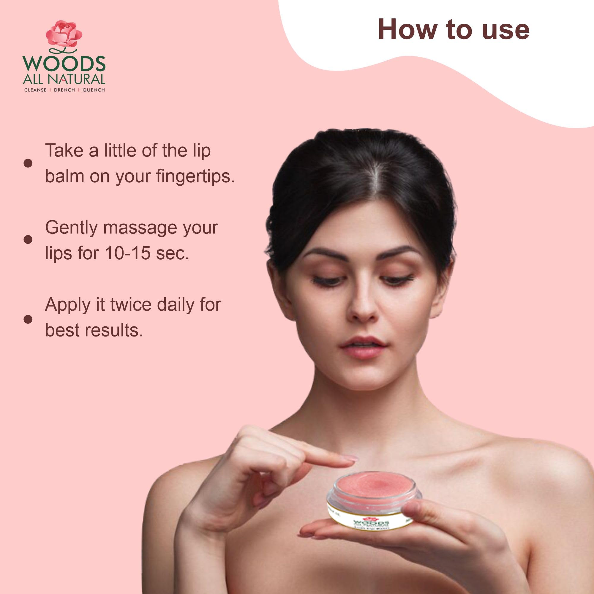 Woods All Natural Lush Lip Balm for Pink Lips - Vitamin E, Shea Butter & Jojoba Oil Lip Care | Hydrating Treatment for Dark & Chapped Lips | SPF Protection | 10g Cosmopolitan | Perfect for Daily Use, Outdoor Activities & Winter Lip Care