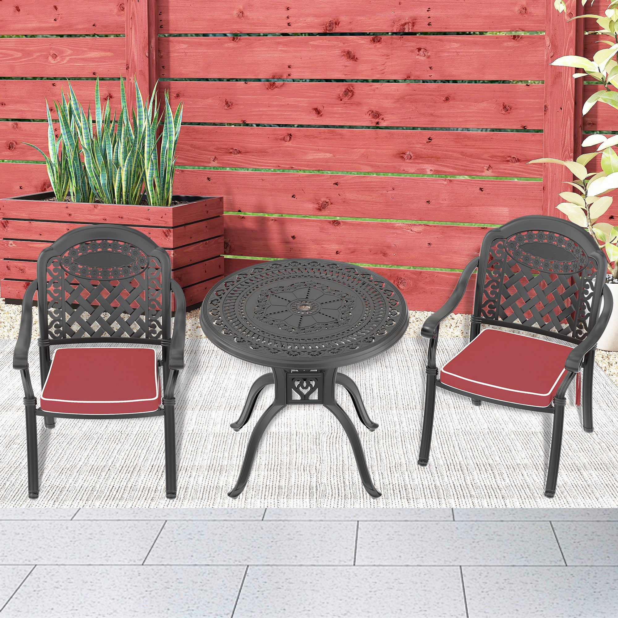 3-Piece Cast Aluminum Patio Furniture Set with Cushions (Random Colors) - Outdoor Dining & Lounge Set for Garden, Poolside, and Backyard Relaxation