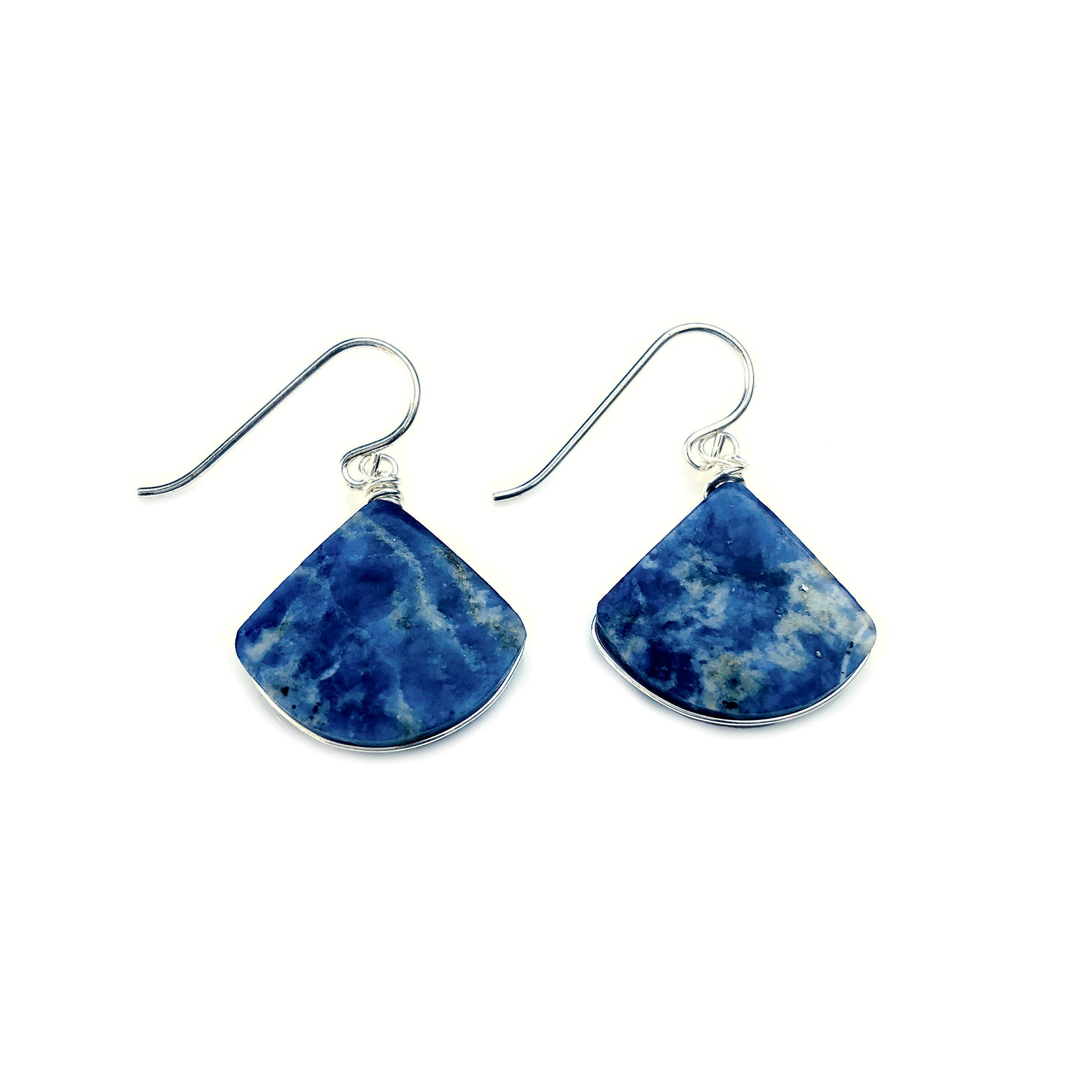 Sodalite Blue Stone Earrings for Women - Sterling Silver Triangle Dangle Earrings with Natural Crystal Gemstone - Handmade Jewelry Gift for Her by Rumi Sumaq | Perfect for Weddings, Parties & Special Occasions
