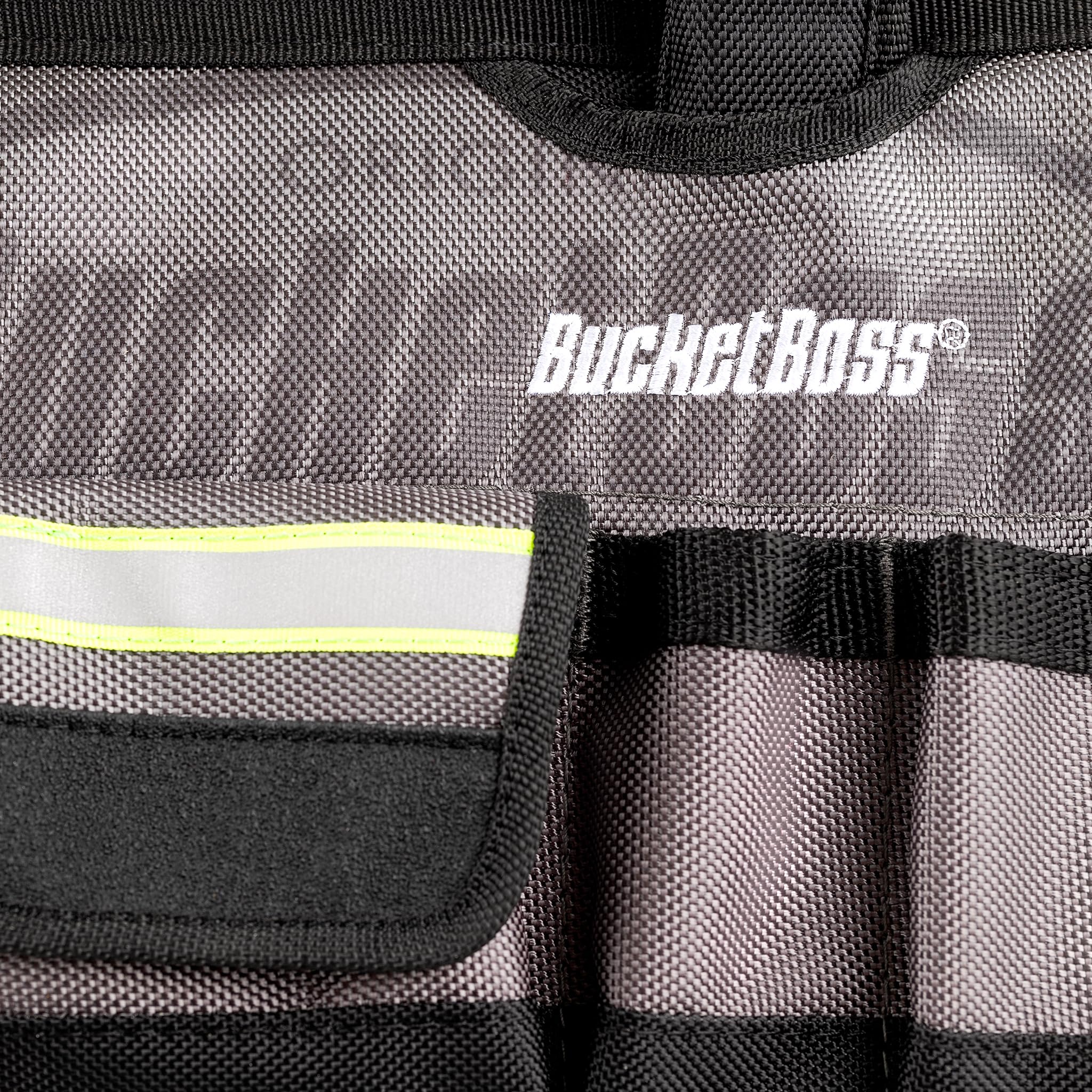Bucket Boss 14 HV Pro Tool Bag - Professional Series (65114-HV) Grey & Black 14 Inch Heavy Duty Tool Organizer for Electricians, Contractors & DIY Home Improvement Projects