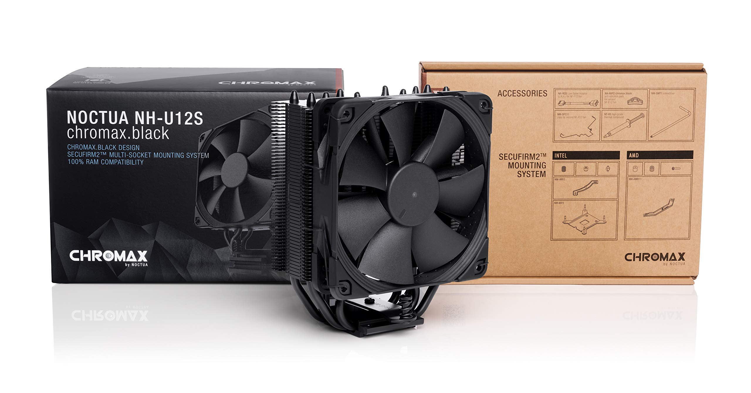 Noctua NH-U12S chromax.Black Premium 120mm Single-Tower CPU Air Cooler - High Performance, Quiet Cooling for PC Gaming & Workstations - Perfect for Intel/AMD CPUs, Overclocking & Silent PC Builds
