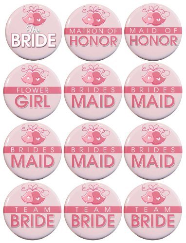 Buttonsmith® Team Bride Bridal Party Button Set - 24 Fun Wedding Buttons for Bridesmaids, Bachelorette Parties & Wedding Showers - Perfect for Bridal Accessories and Wedding Favors
