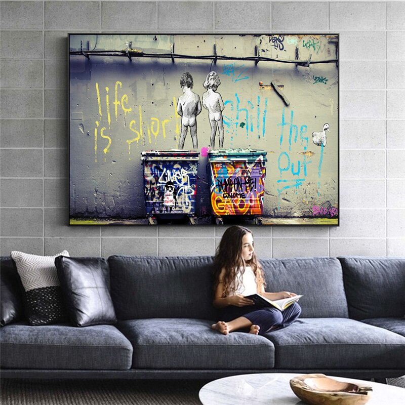 Banksy Life Is Short Canvas Wall Art Print - Minimalist Street Art Poster for Home & Office Decor - Perfect for Living Room, Bedroom & Gifts