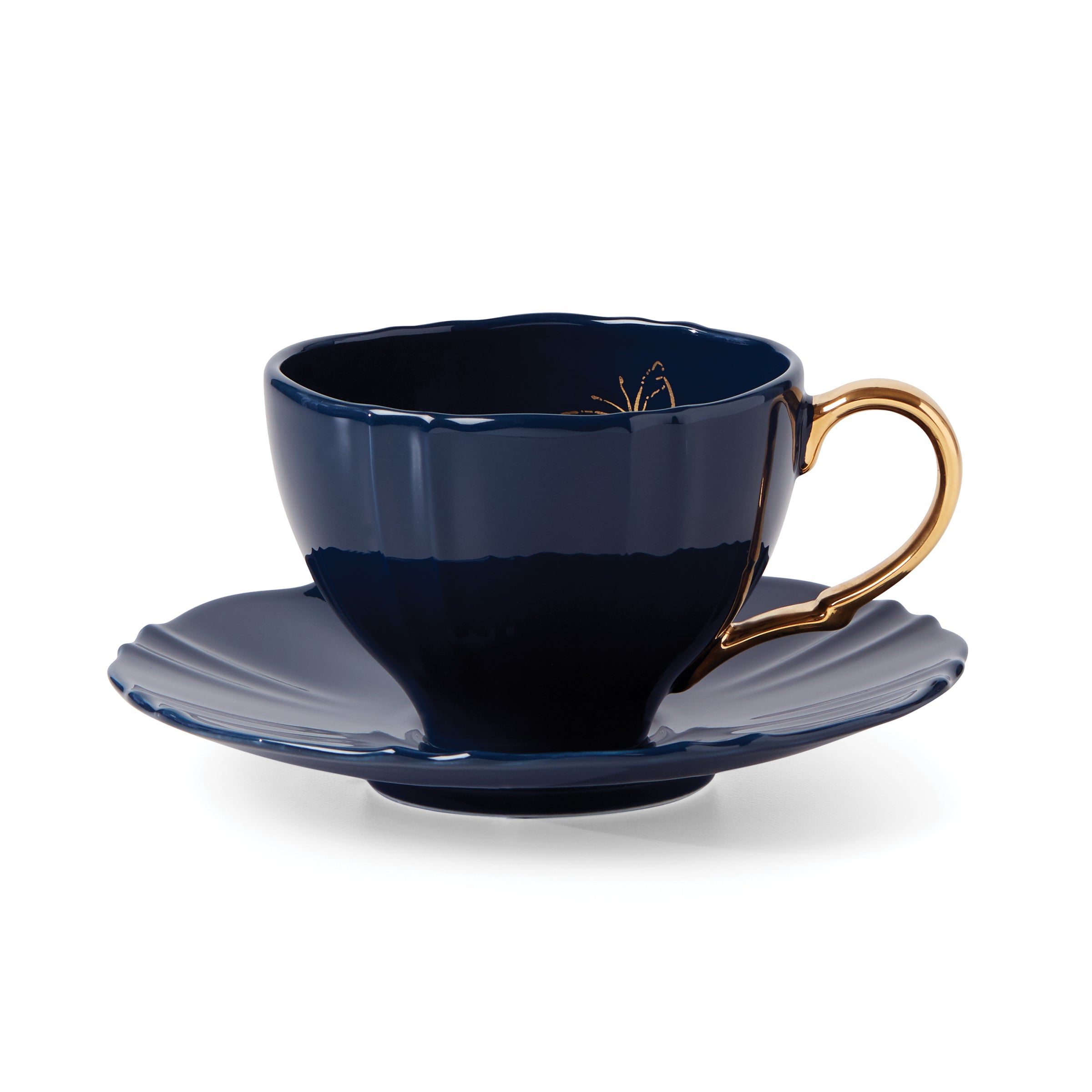 Sprig & Vine Navy Teacup and Saucer Set - Elegant Porcelain Tea Cup with Matching Saucer - Perfect for Afternoon Tea, Gifts, and Home Decor