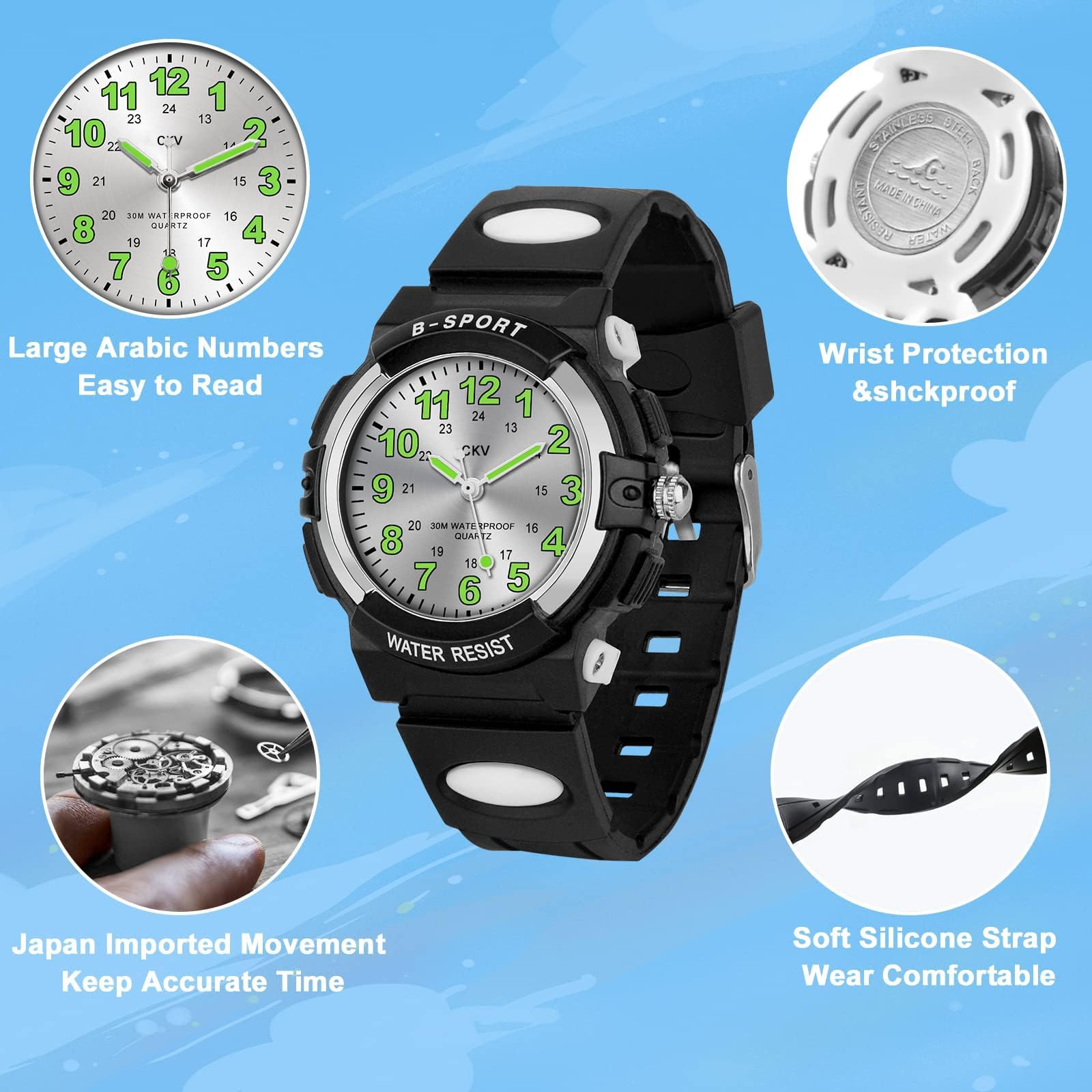 CKV Waterproof Analog Kids Watch for Boys & Girls Ages 5-12 - Easy-to-Read Time Teacher with Soft Comfort Band - Perfect for Outdoor Sports, School & Daily Activities