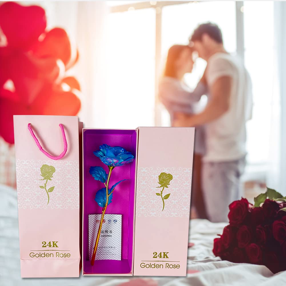 24K Gold Foil Rose with Gift Box - 10 Inch Glowing Artificial Rose, Long Stem Plastic Flower for Valentine's Day, Christmas, Mother's Day, Anniversary, Birthday, Wedding & Thanksgiving - Perfect for Romantic Gifts, Home Decor, and Special Occasions