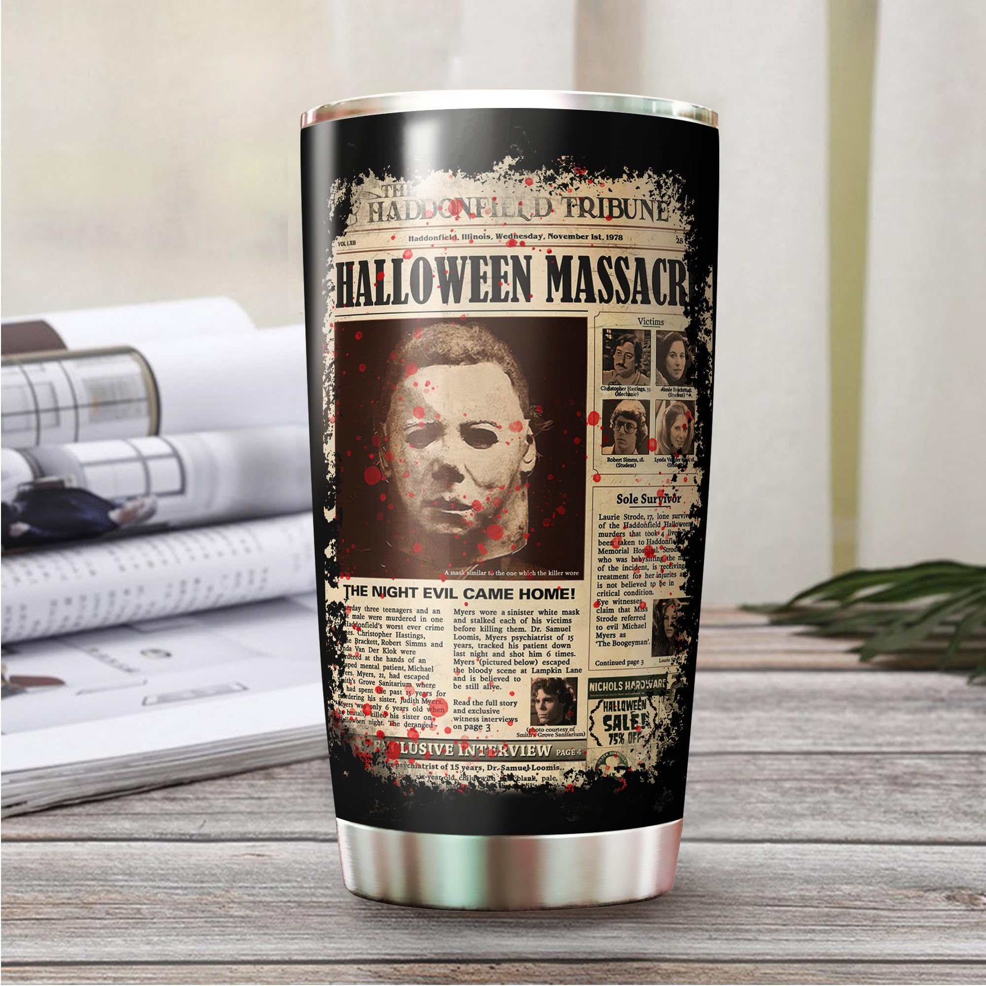 20oz Scary Halloween Tumbler Mug - Horror Themed Insulated Cup for Halloween & Christmas Gifts - Perfect for Spooky Parties, Office Use & Holiday Decorations