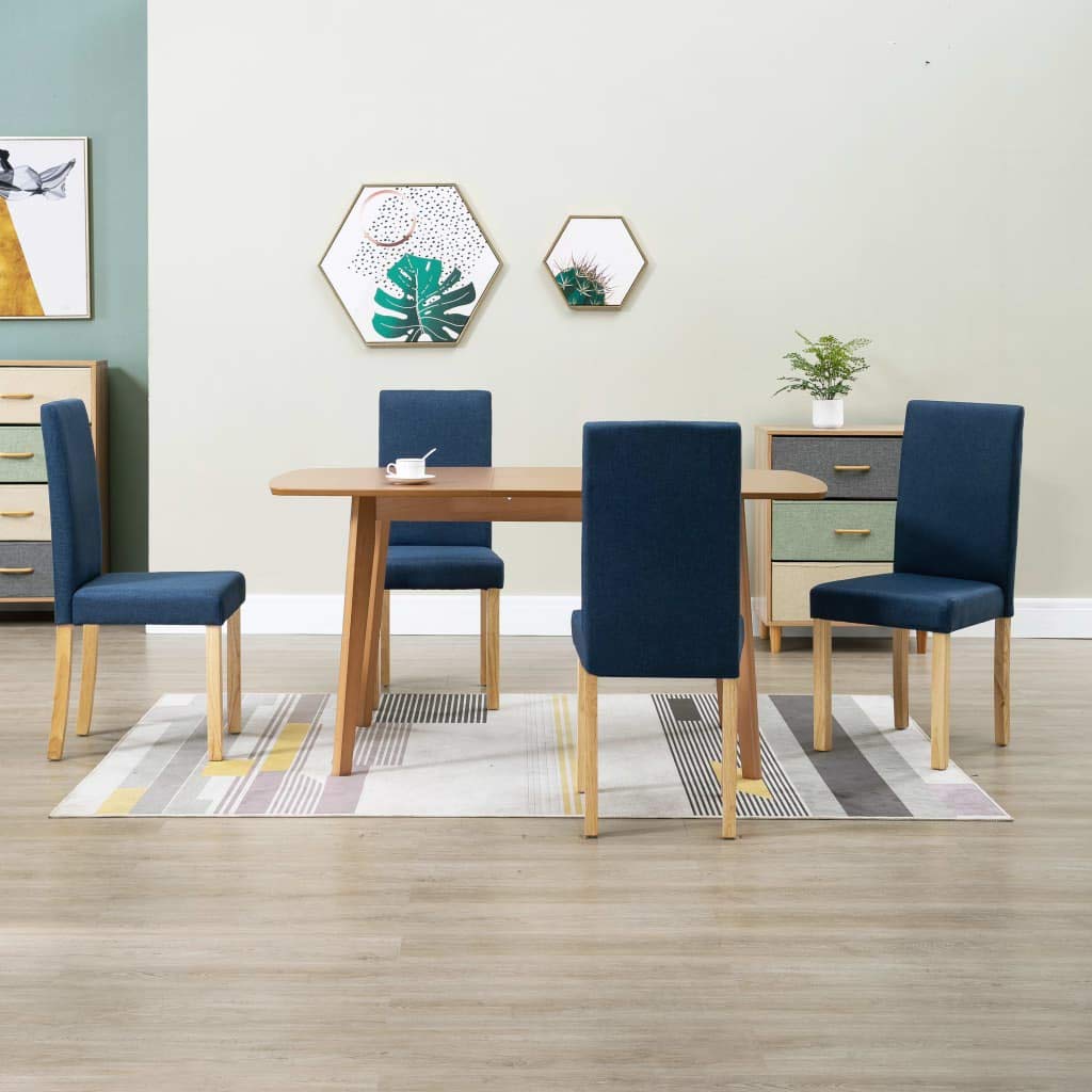 4 Pack Fabric Upholstered Dining Chairs with Wooden Legs - High Back Kitchen & Cafe Bar Chairs for Home, Restaurant & Office Use - Comfortable Blue Seating Solution for Dining Room & Kitchenette