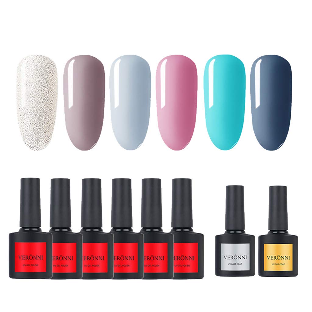 Shiusina 8Pcs Gel Nail Polish Set - Dark Green Cat Eye Base Coat & Top Coat for Manicure | Long-Lasting UV/LED Gel Polish Kit for Salon & Home Nail Art (Multicolor, One Size)
