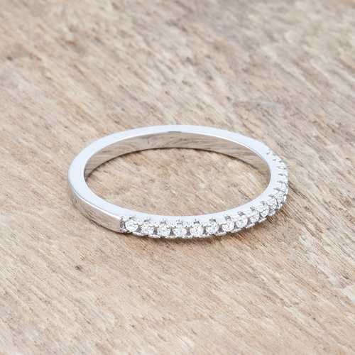 0.11ct Round Cut Cubic Zirconia Rhodium Plated Classic Band Ring - Elegant Pave Setting for Women, Perfect for Engagement, Wedding, Anniversary & Everyday Wear