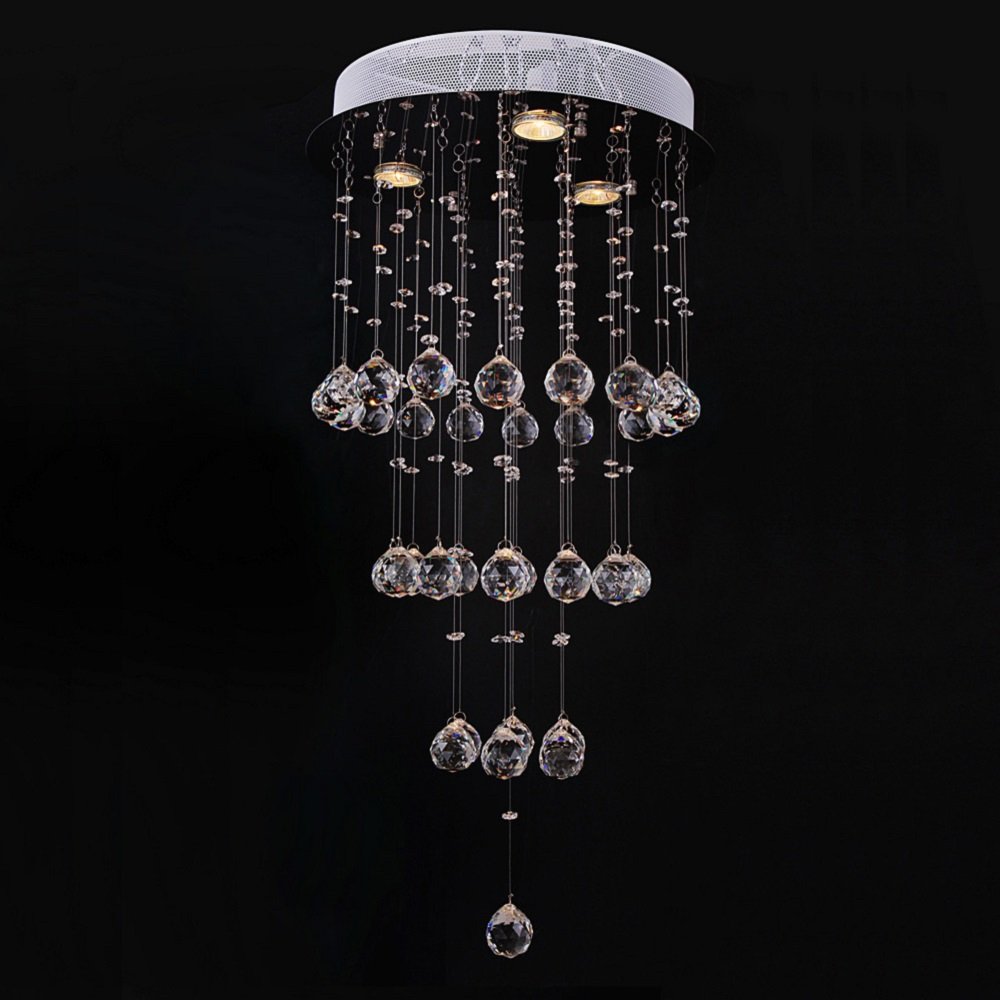 Aiwen 3-Light Round Crystal Chandelier - Modern LED GU10 Rain Drop Ceiling Light Fixture 32