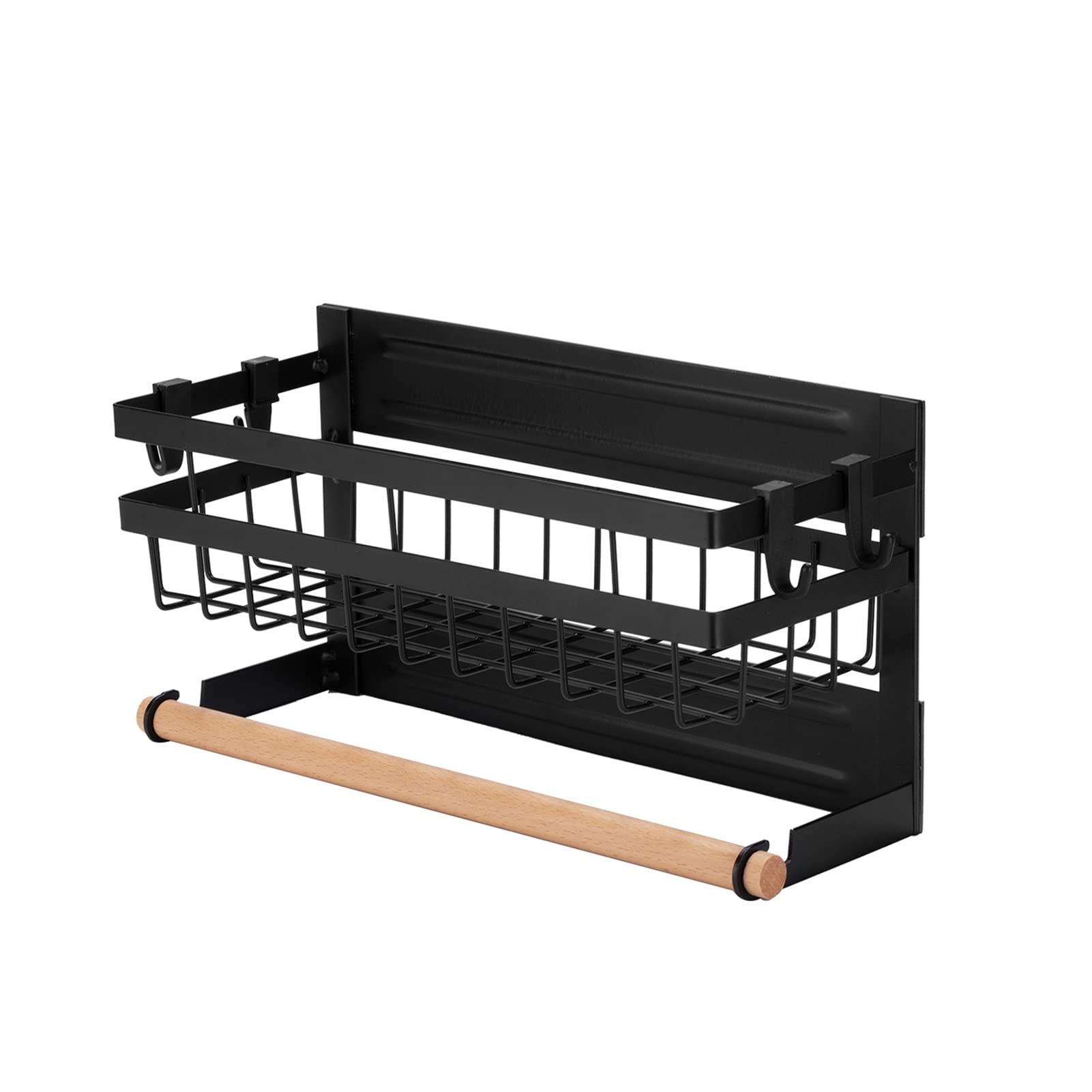 DMEIHUA Magnetic Spice Rack for Refrigerator - 6-Tier Kitchen Storage Organizer with Hooks & Paper Towel Holder, Space-Saving Refrigerator Side Hanging Shelf (Black) - Perfect for Small Kitchens, Apartments & Dorm Rooms