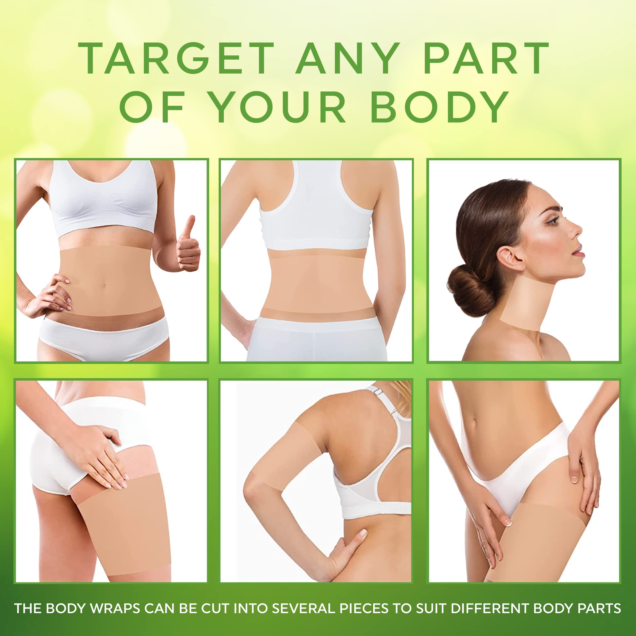 Guarana Green Tea Seaweed Body Wrap for Stomach, Belly, Legs & Arms - Slimming Detox Treatment (12 Wraps + Gel) | Perfect for Post-Workout Recovery & Spa Days
