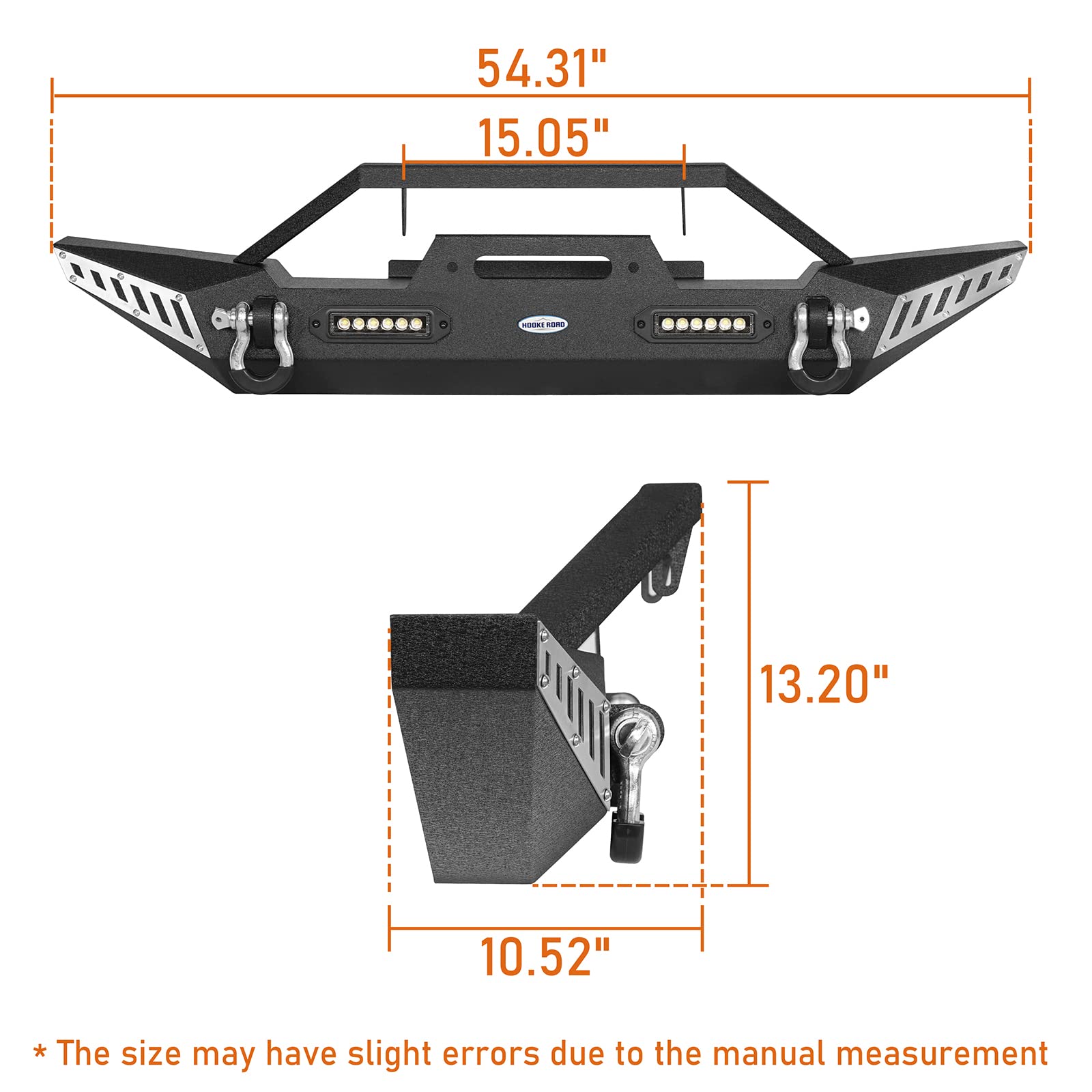 Stubby Front Bumper with Winch Plate, LED Lights & D-Rings for 1987-2006 Jeep Wrangler YJ & TJ Models - Off-Road Adventure & Trail Riding Upgrade