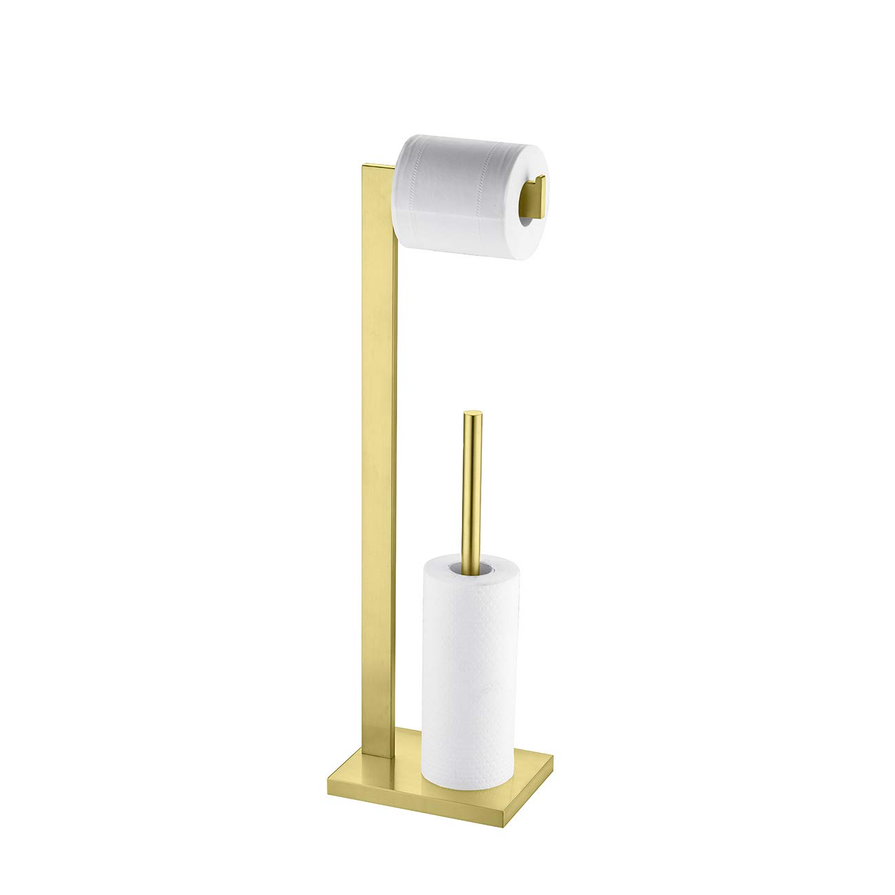 Free Standing Toilet Paper Holder Stand with Storage - SUS 304 Stainless Steel Brushed Gold Bathroom Organizer (TPS104S2-BG) | Perfect for Modern Bathrooms, Powder Rooms & Guest Suites