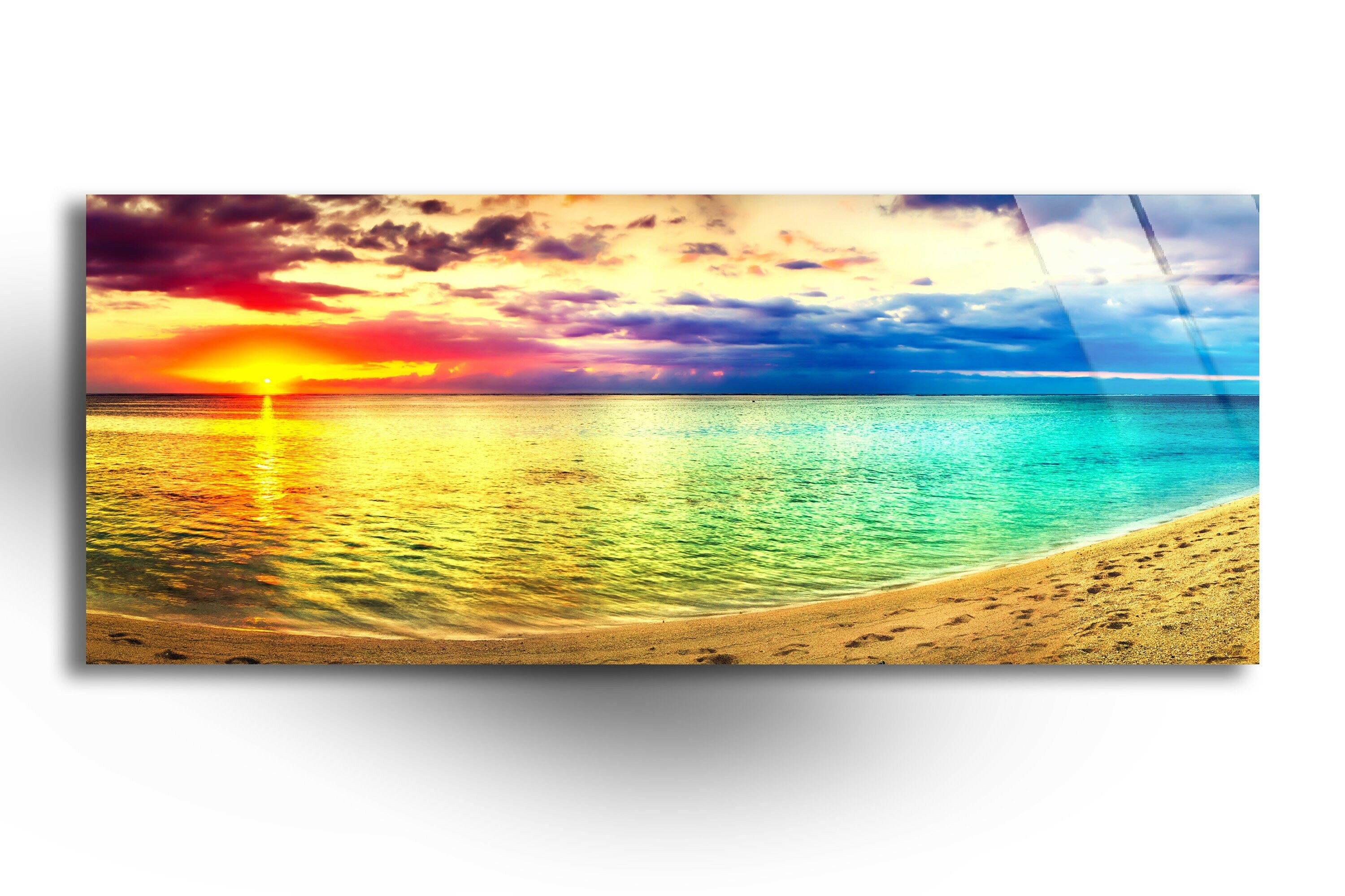 Vibrant Sunset & Beach Landscape Glass Wall Art - Stunning Home Decor for Living Room, Bedroom, or Office