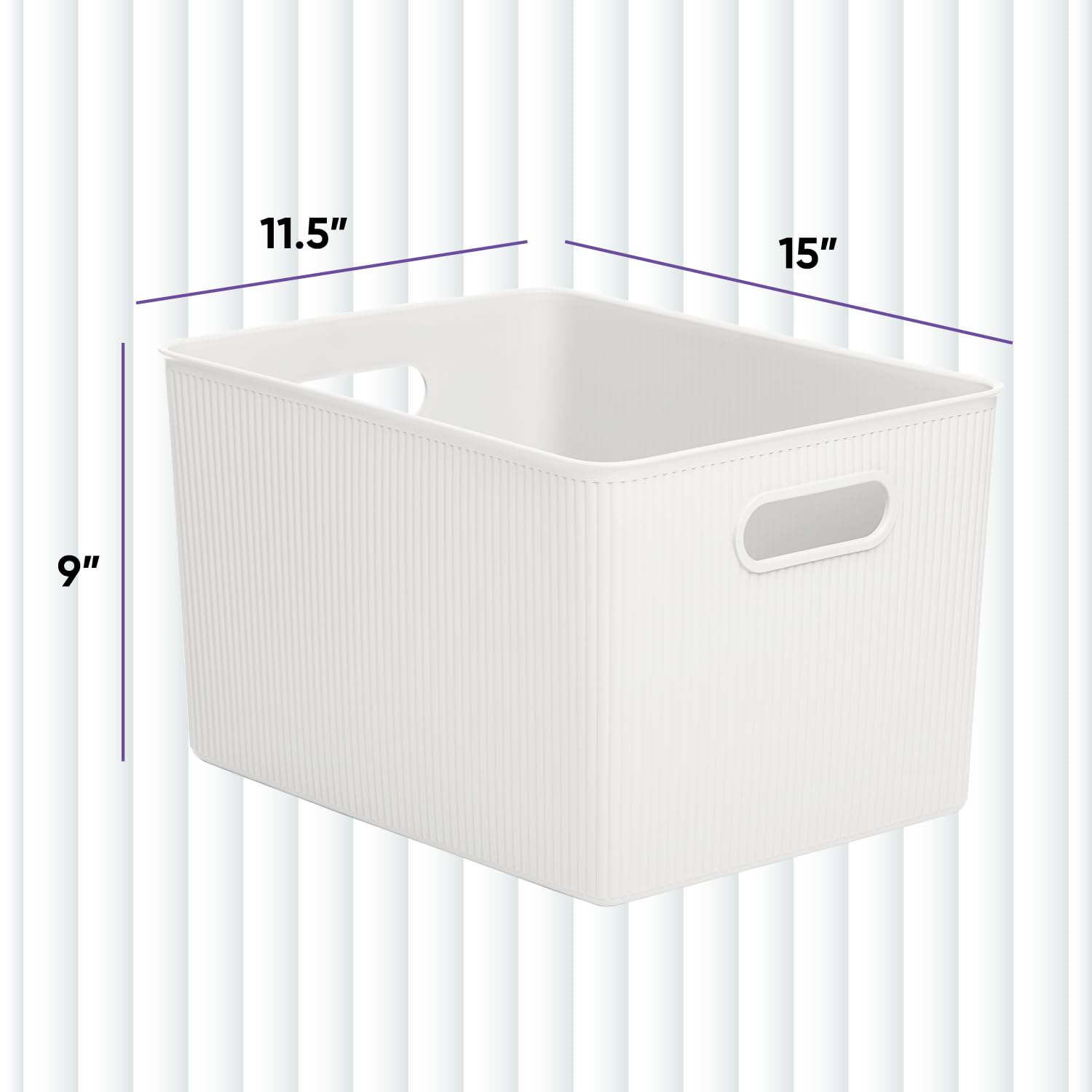 Superior Ribbed Collection - Decorative Plastic Open Storage Bins (6-Pack, X-Large White) 22L/23Qt Home Organization Baskets for Closet, Shelves, Drawers & Pantry | Perfect for Bedroom, Bathroom & Office Storage Solutions