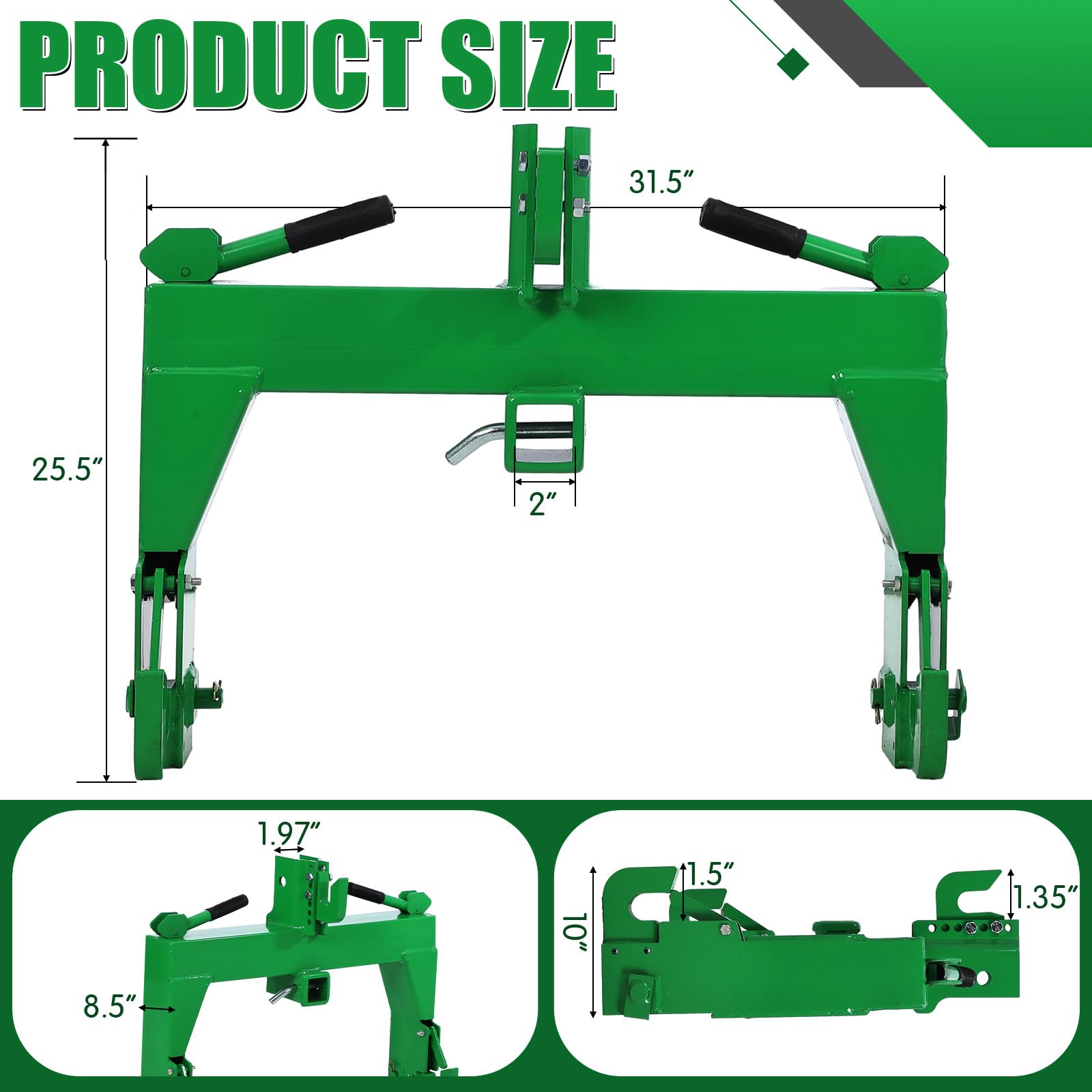GARVEE 3 Point Quick Attach Hitch for Tractor - 2 Inch Receiver with 5 Adjustable Bolts - Heavy Duty Towing & Farm Equipment Attachment