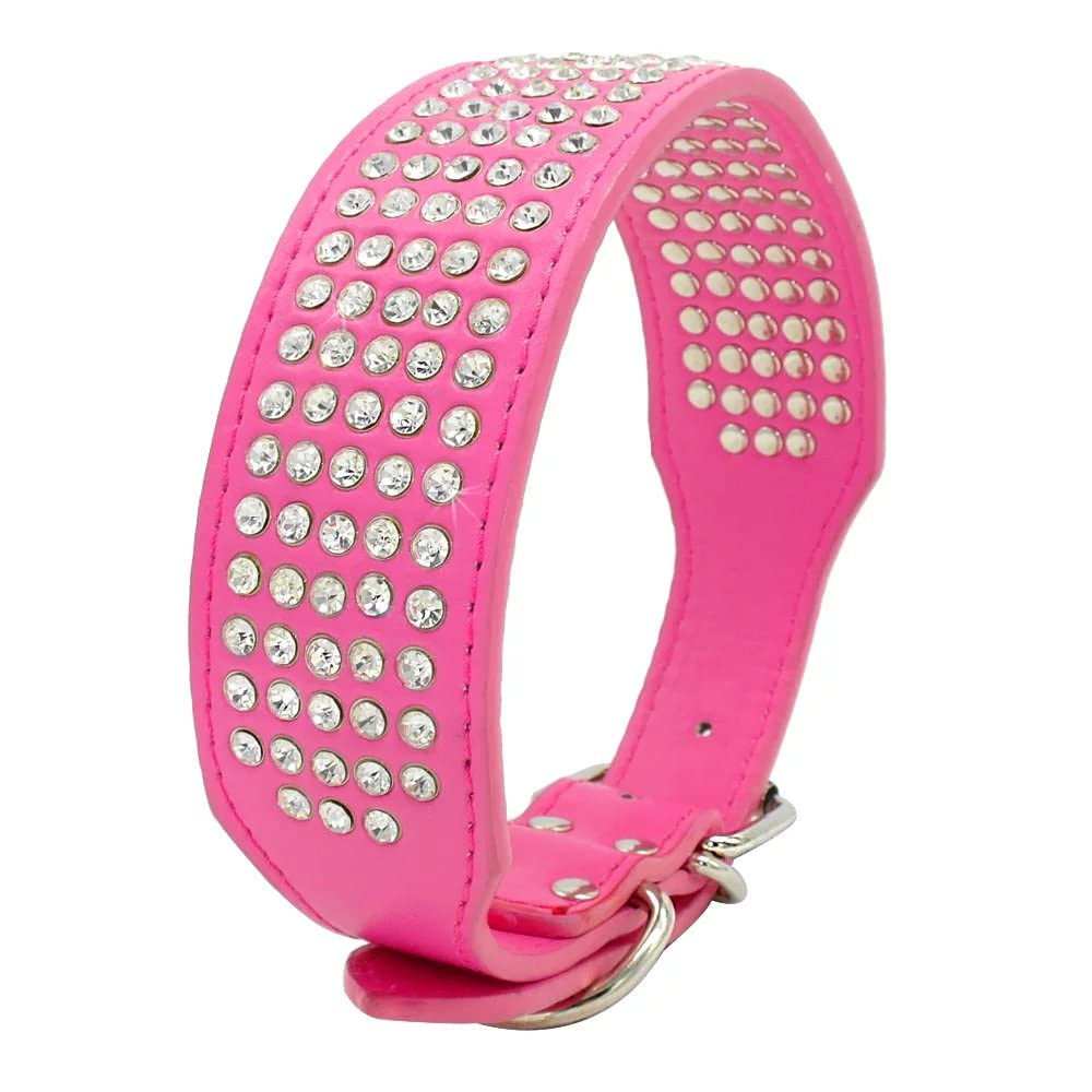 Sparkling Rhinestone Dog Collar - 5 Rows Crystal Studded PU Leather Pet Collar for Medium & Large Dogs (2