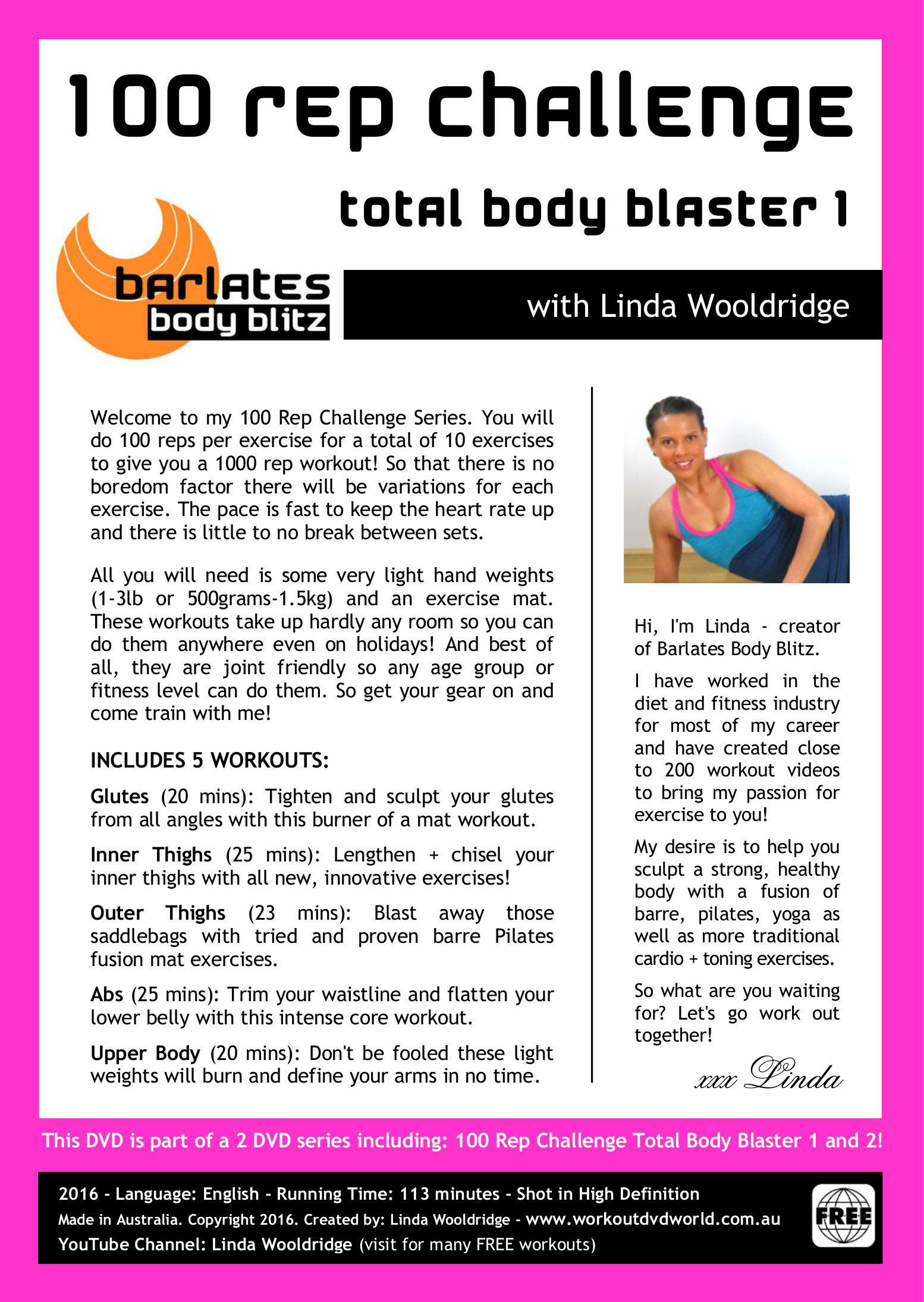 Barlates Body Blitz 100 Rep Challenge - Total Body Workout DVD with Linda Wooldridge | Home Fitness Exercise for Weight Loss & Toning
