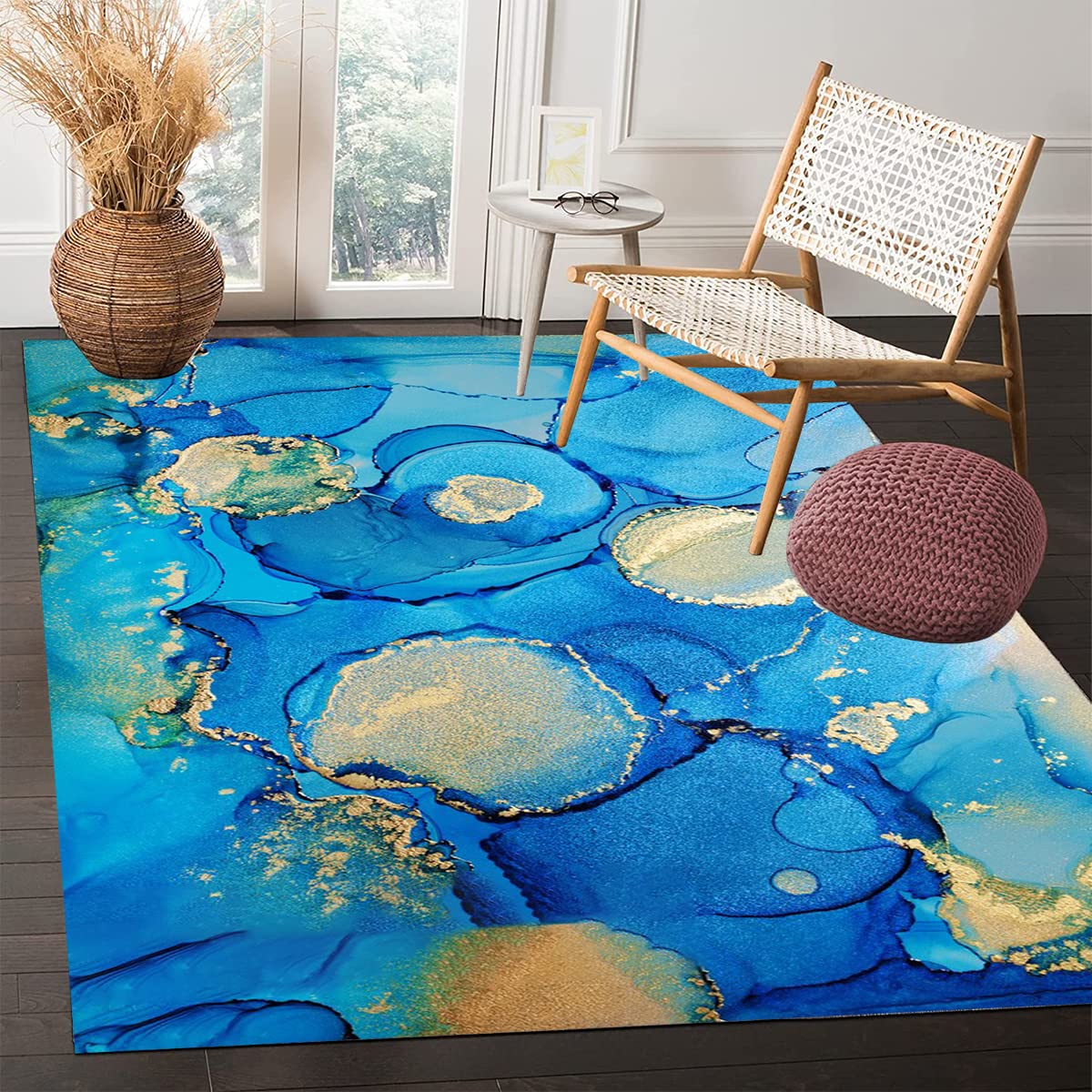 Ocean Blue Abstract Modern Area Rug 5x8 - Washable Indoor/Outdoor Carpet for Living Room, Bedroom, Dining Room, Home Office, Kitchen & Laundry - Coastal Farmhouse Aesthetic Turquoise Floor Rug | Perfect for Beach Houses, Boho Decor & Cozy Spaces