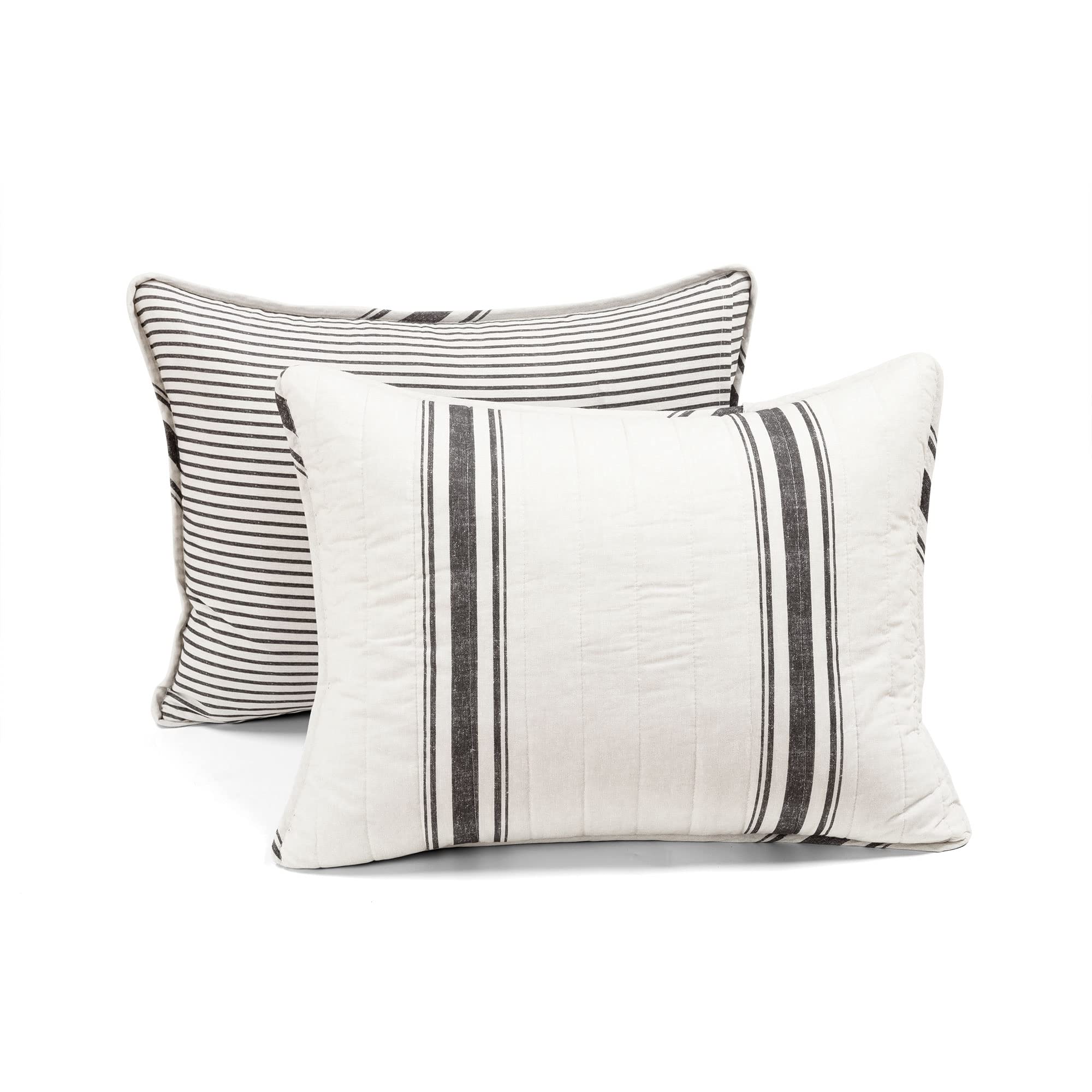 Lush Decor Reversible Cotton Quilt Set - 3 Piece King Size Farmhouse Bedding in Black & White Stripes | Cozy Rustic Decor for Modern Farmhouse Bedrooms | Perfect for Guest Rooms, Master Bedrooms & Cozy Winter Nights