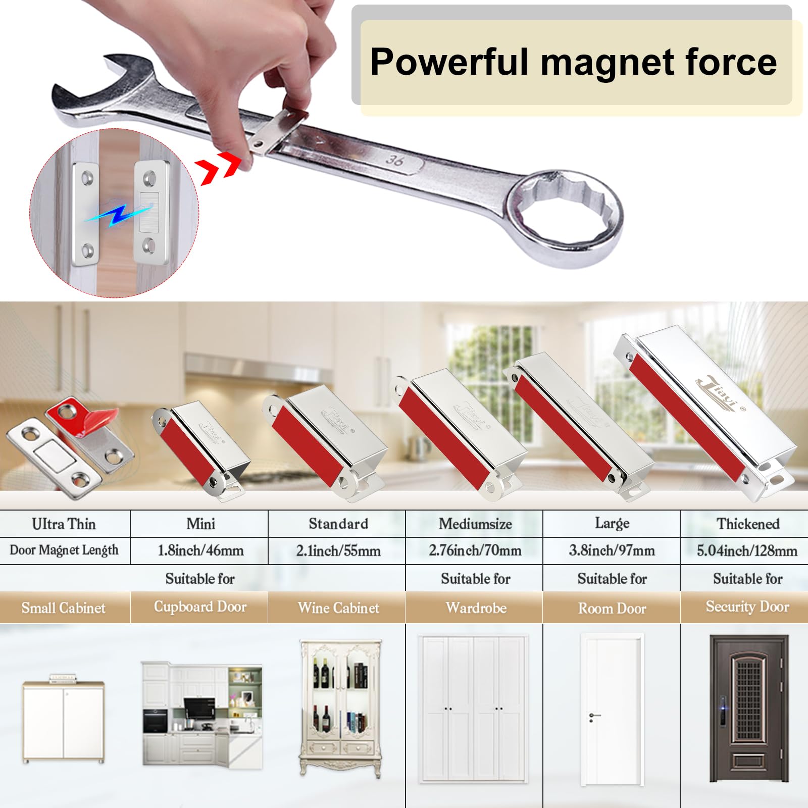 Jiayi 2 Pack Ultra Thin Magnetic Cabinet Door Catch - Strong Hold Stick-On Drawer Latch for Kitchen Cabinets, Closets & Furniture - Secure Closing Solution for Sliding Doors & Child Safety