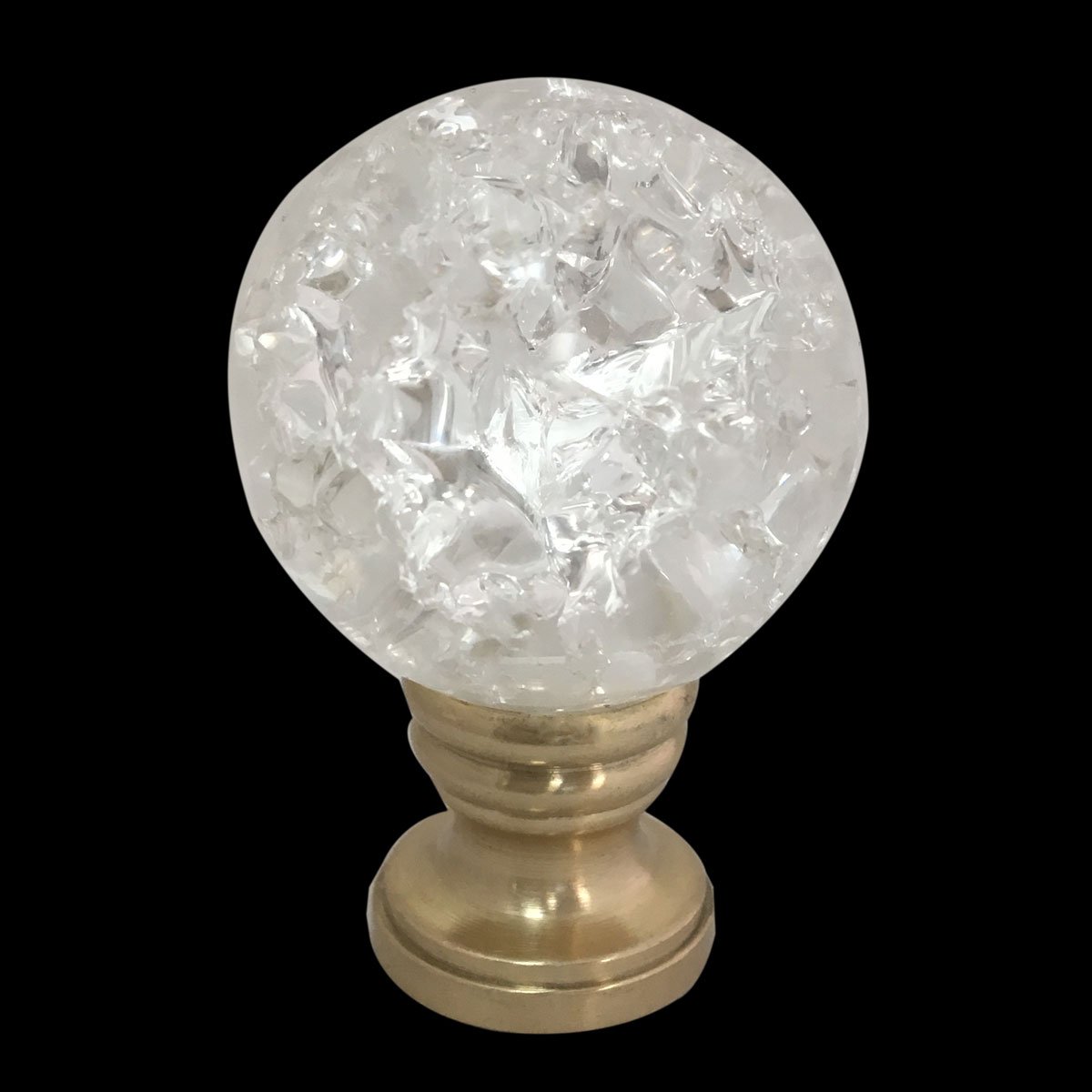 Royal Designs Inc. Small Crackle Texture K9 Crystal Clear Lamp Shade Finial - F-504C-1 in Polished Brass | Elegant Lighting Accent for Home Decor, Bedroom & Living Room Lamps