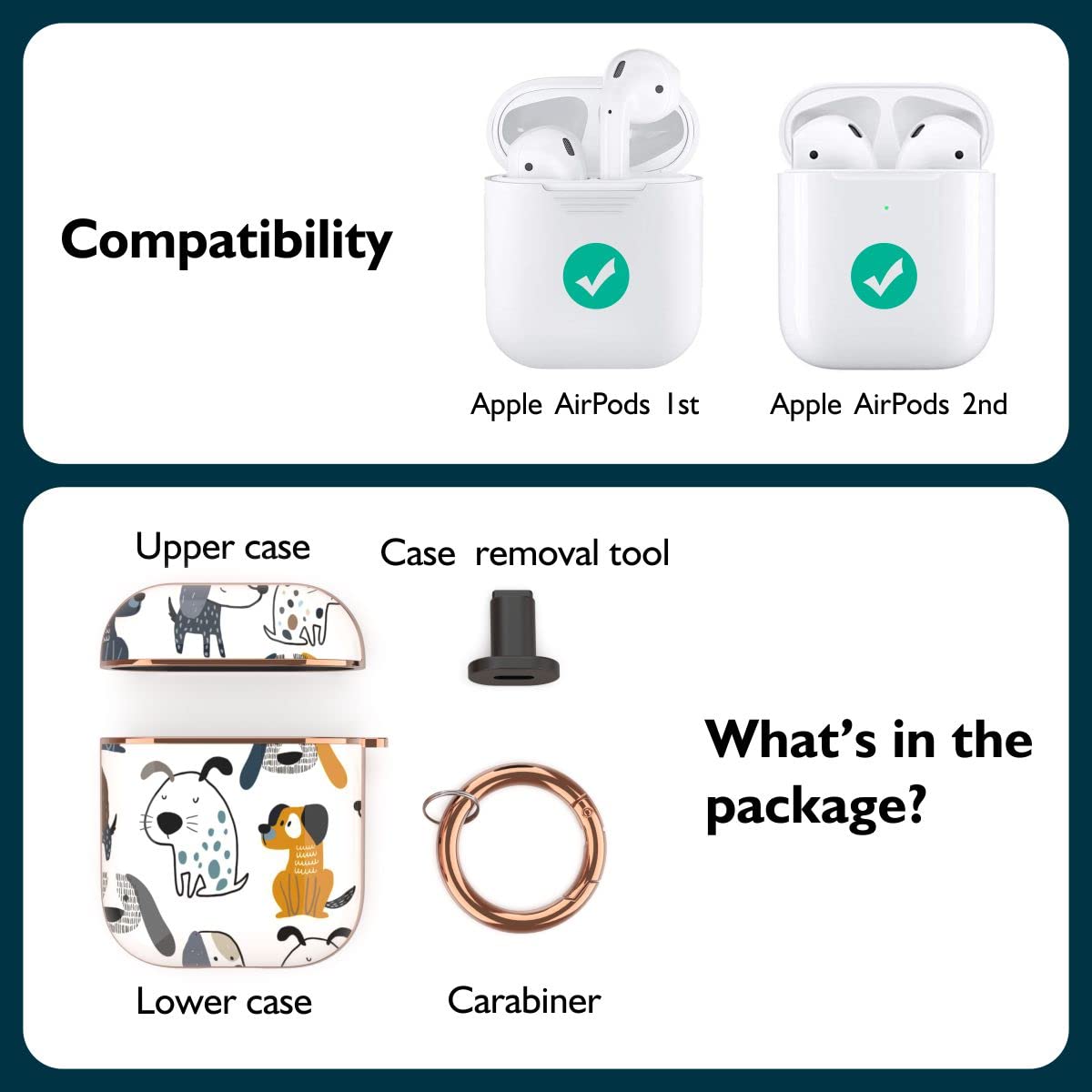 TATOFY AirPods 1 & 2 Protective Case - Stylish Flower Pattern Hard Cover with Clip for Women & Girls (Puppy Design) - Perfect for Daily Use, Travel & Gift Giving