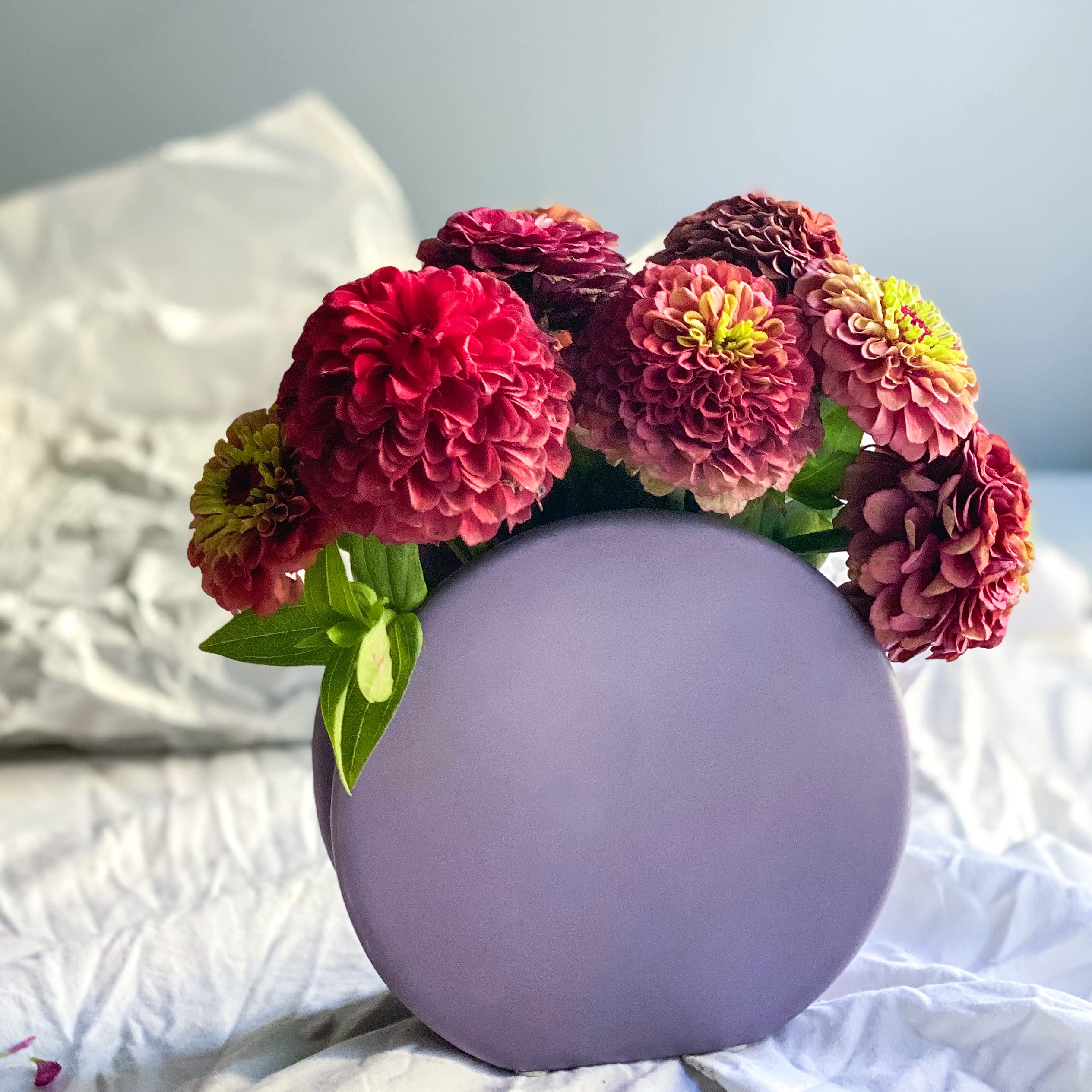 Ceramic Vases for Home Decor - Round Purple Lavender Vase Set for Living Room, Coffee Table & Aesthetic Room Decor | Handmade Flower Vases for Centerpieces, Wedding Decor & Housewarming Gifts